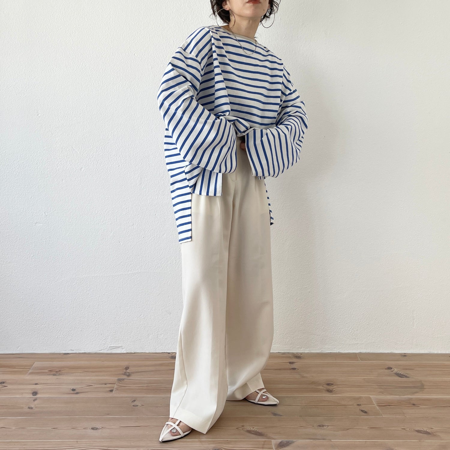 【SAMPLE】wide sleeve over size border tee / blue