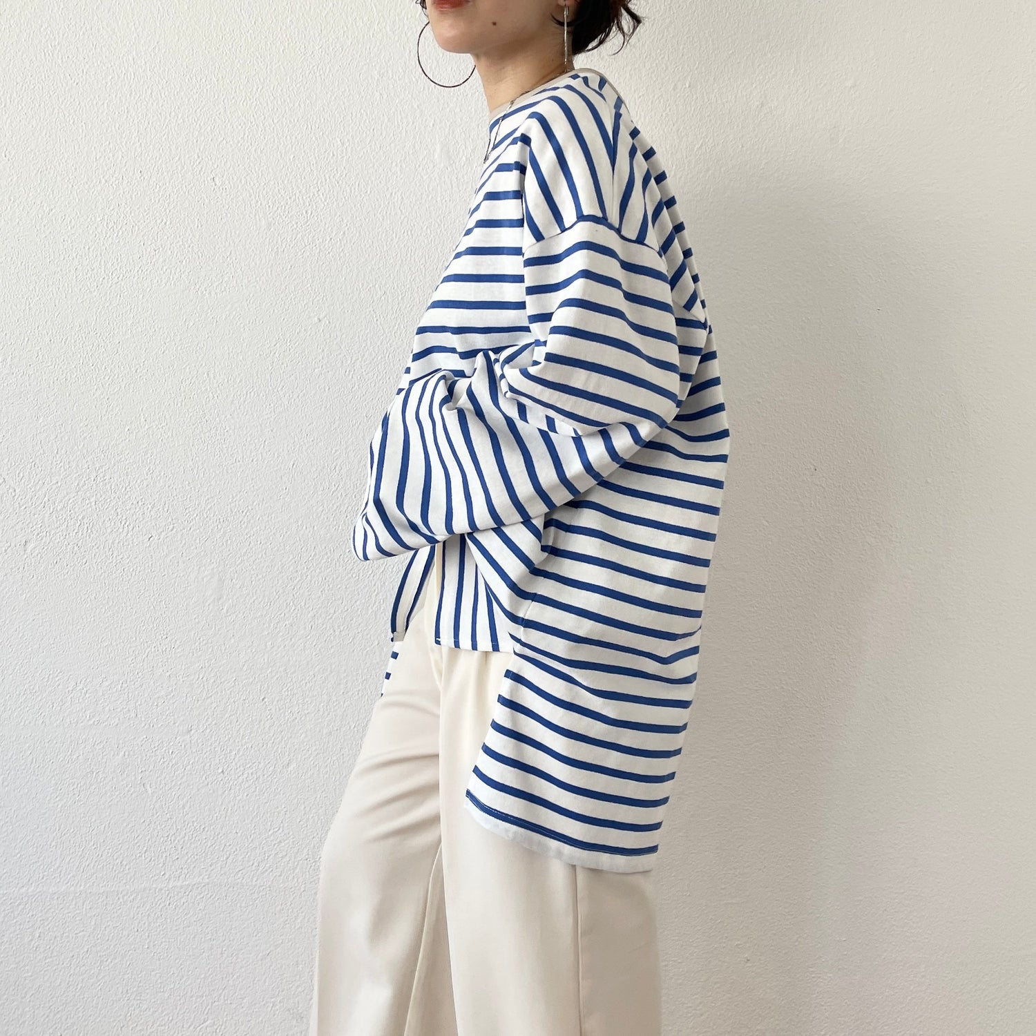 【SAMPLE】wide sleeve over size border tee / blue