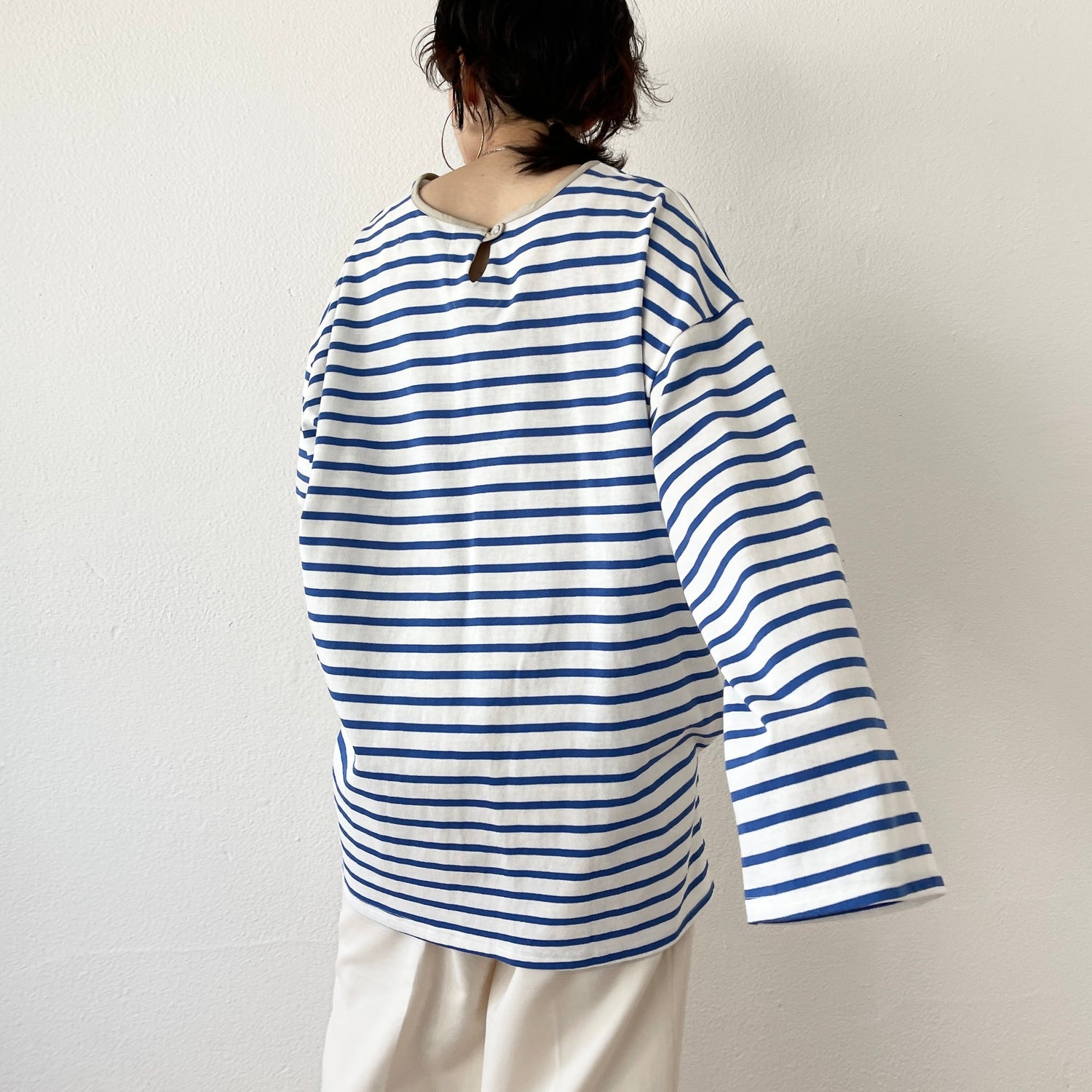 【SAMPLE】wide sleeve over size border tee / blue