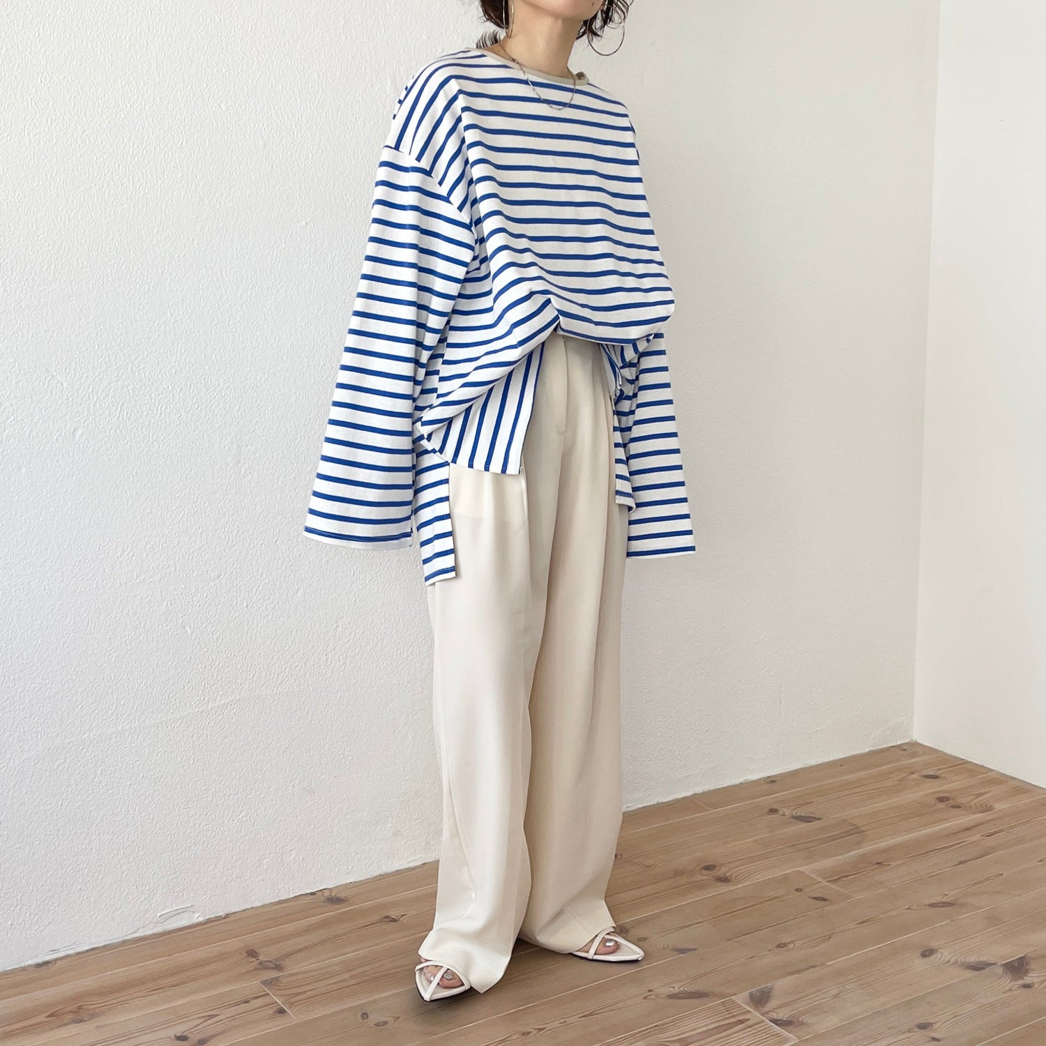 【SAMPLE】wide sleeve over size border tee / blue