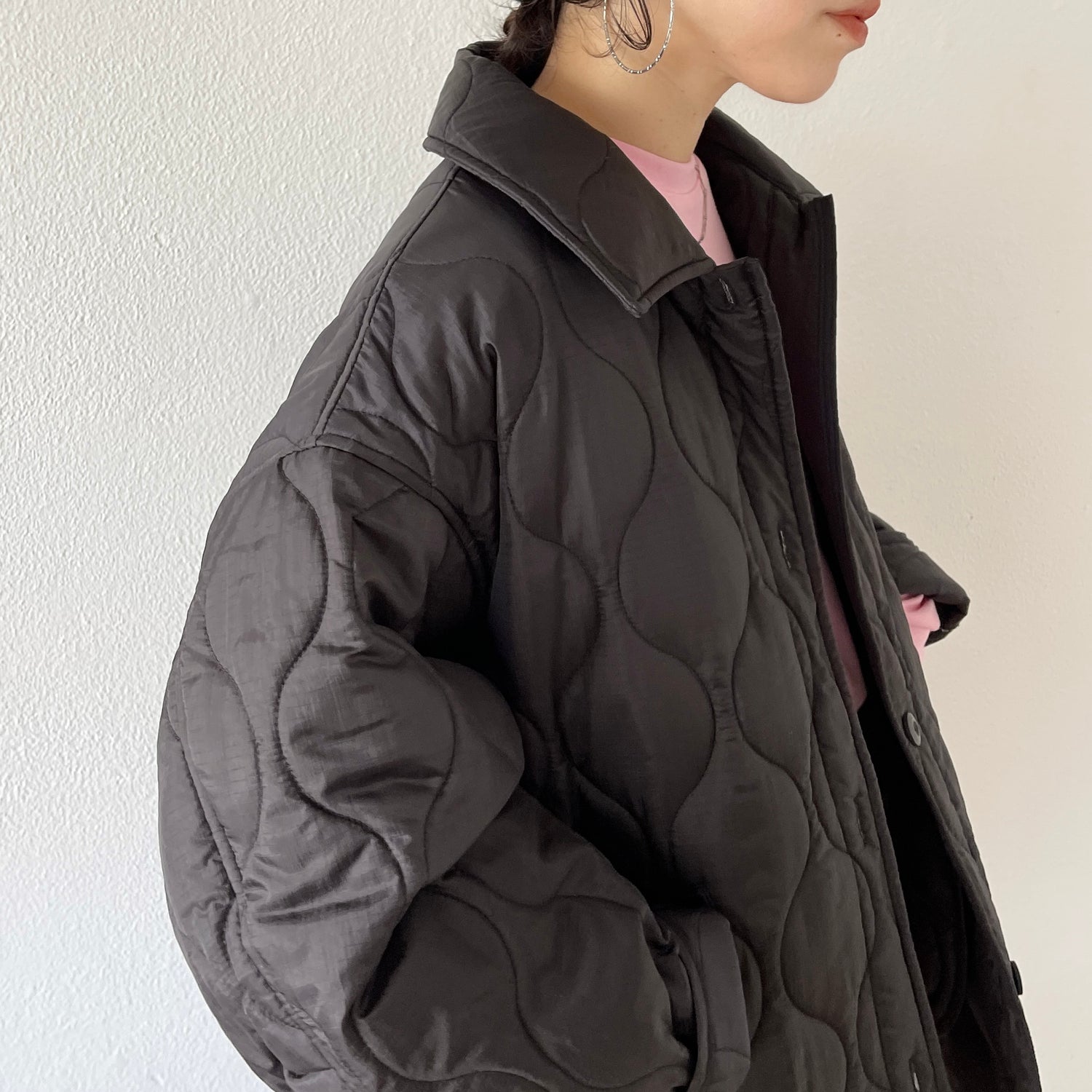 over size quilting jacket / black