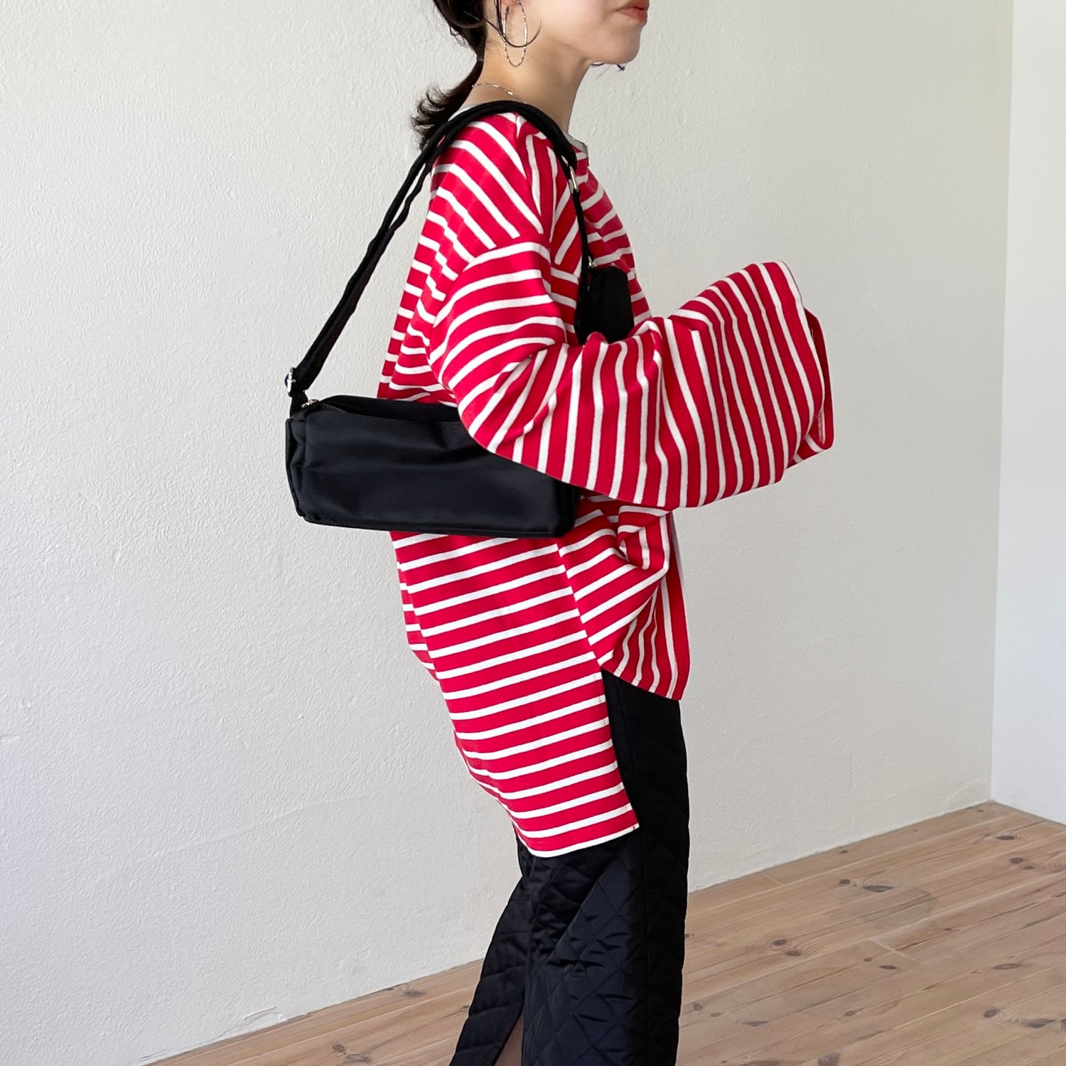 wide sleeve over size border tee / red