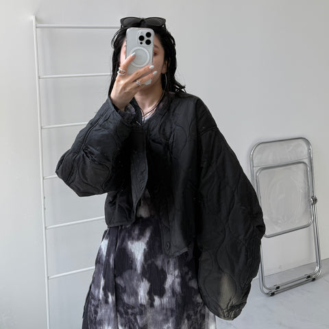 over size quilting liner jacket / black [SHORT or FREE]