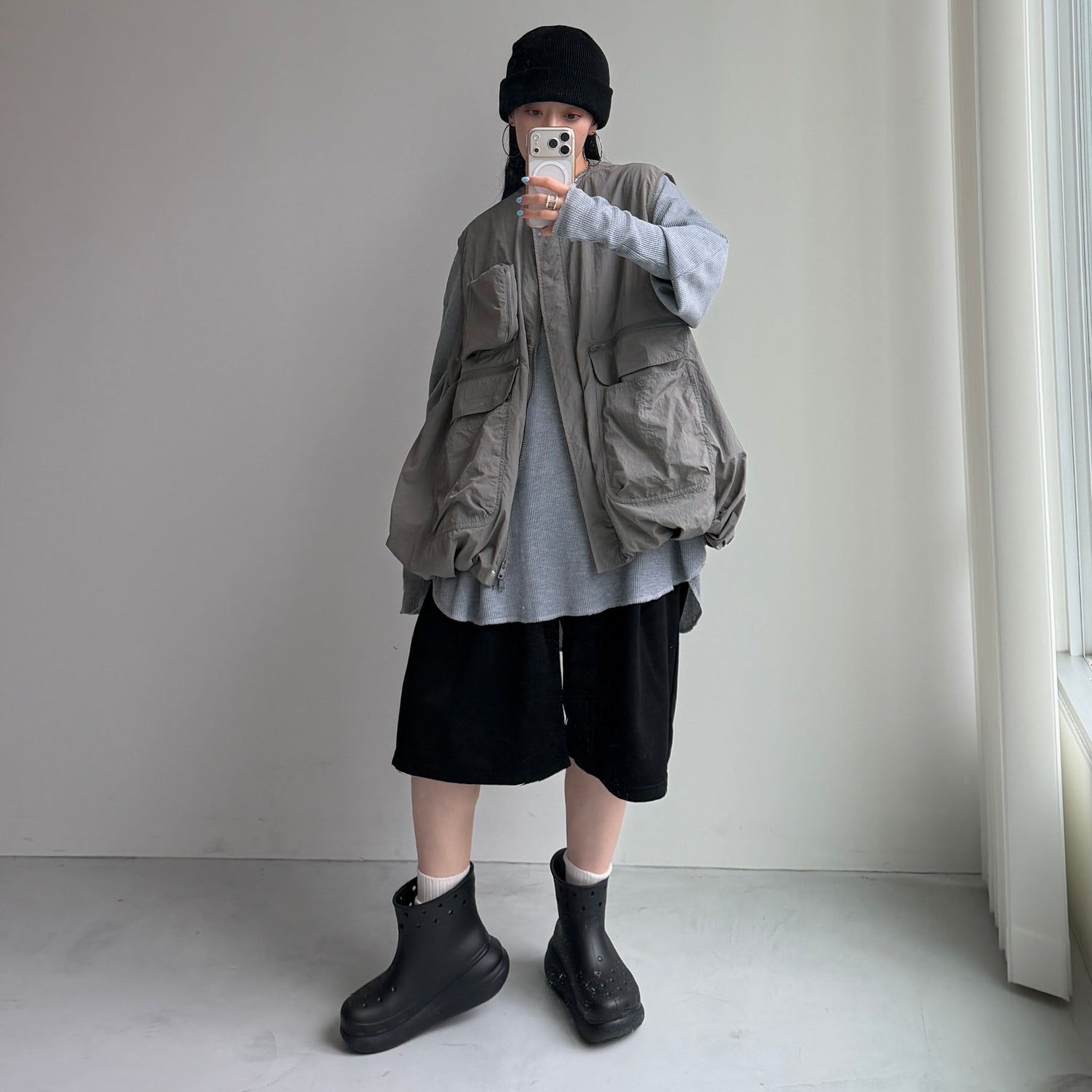 【選べるタイプ】super loose sweat half pants / black