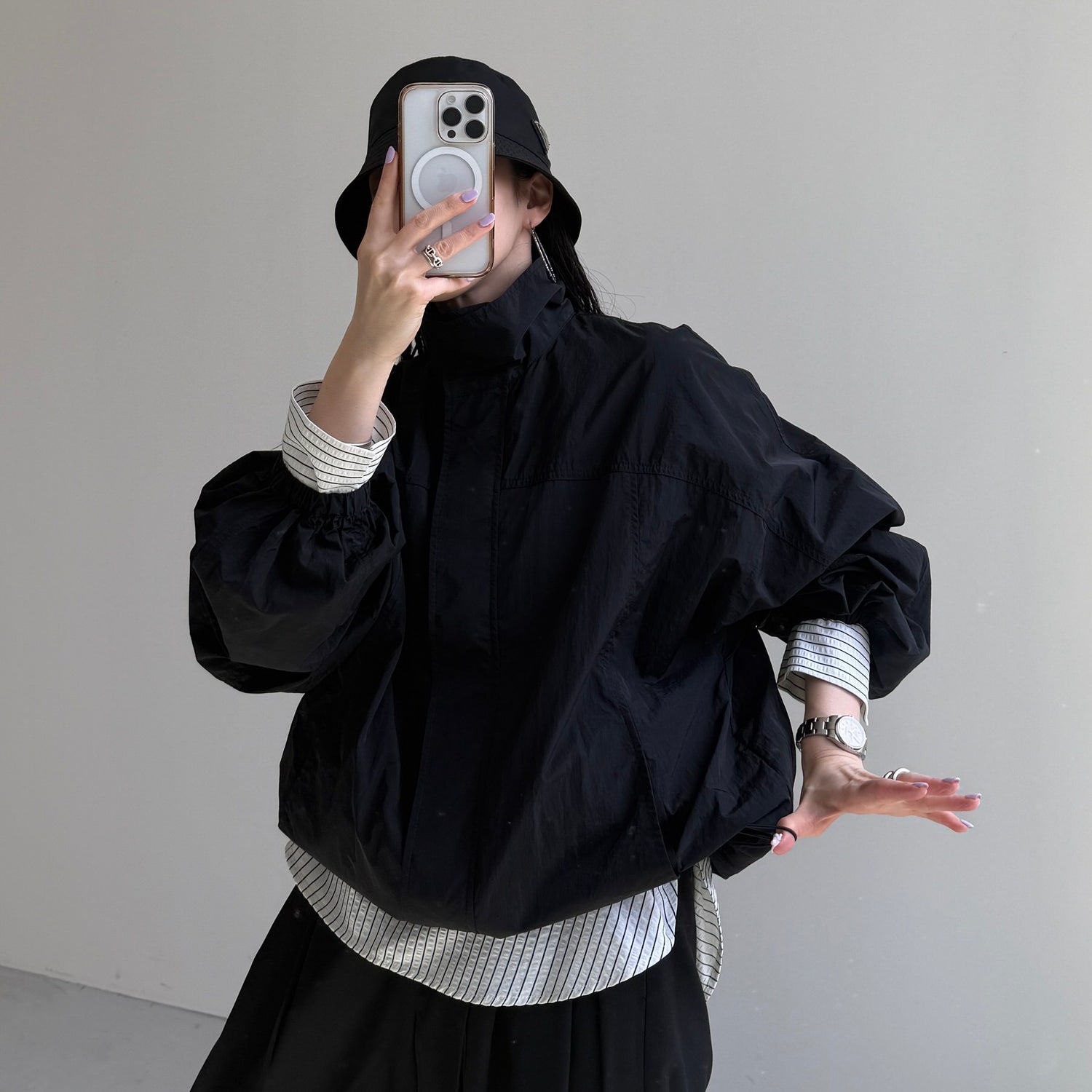 OHANAMI nylon blouson / black