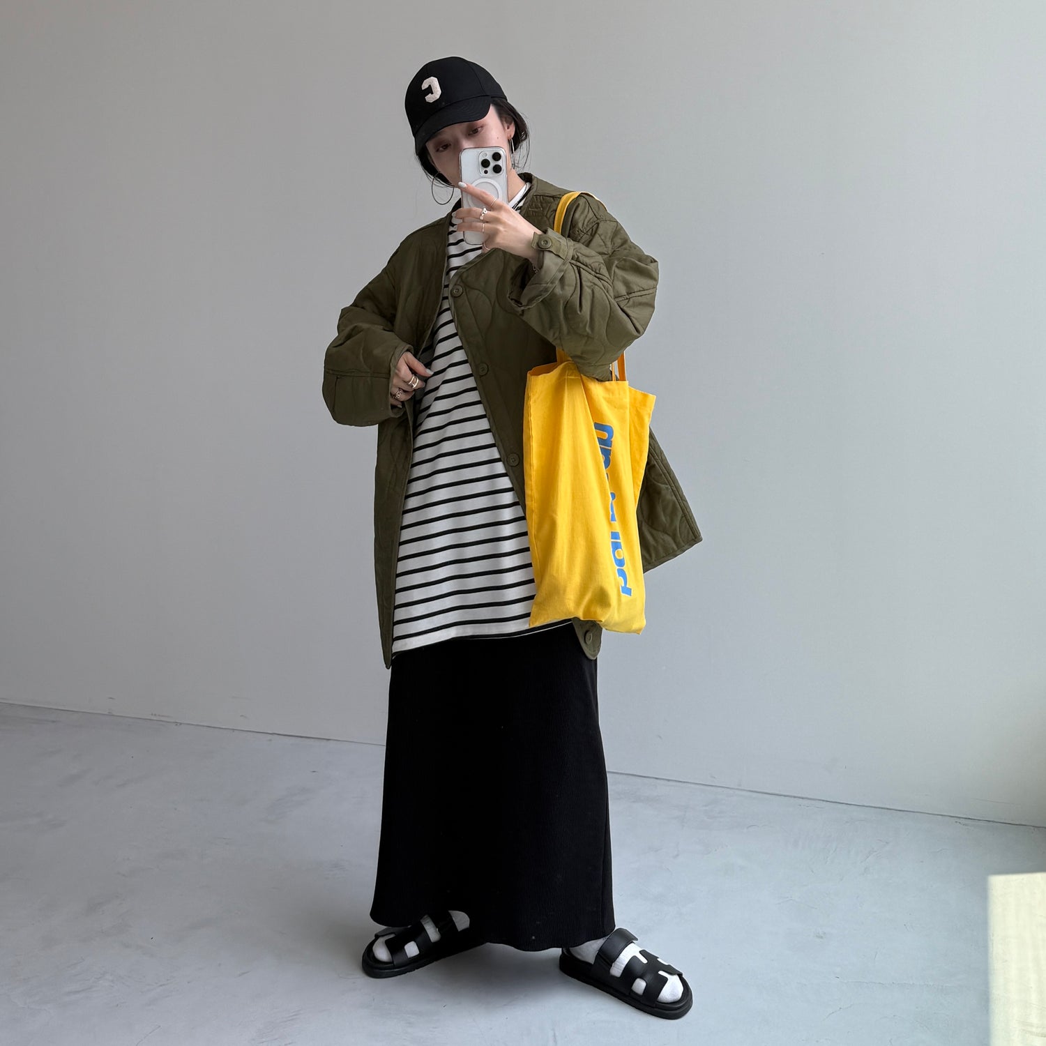 over size quilting liner jacket / khaki [SHORT or FREE]