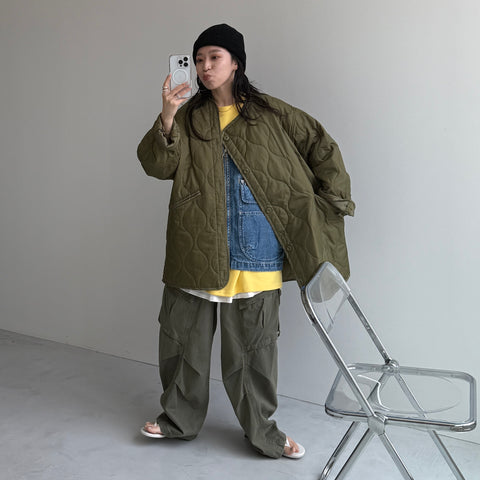 over size quilting liner jacket / khaki [SHORT or FREE]