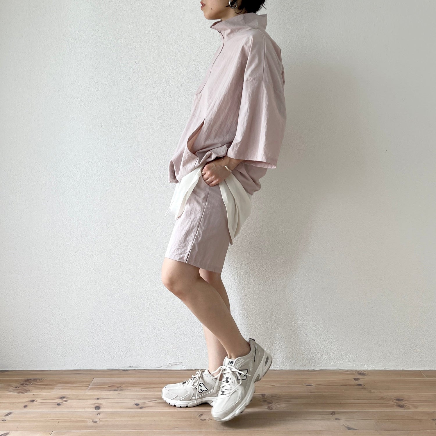 over size half zip nylon po / pink | wee9s | ウィークス