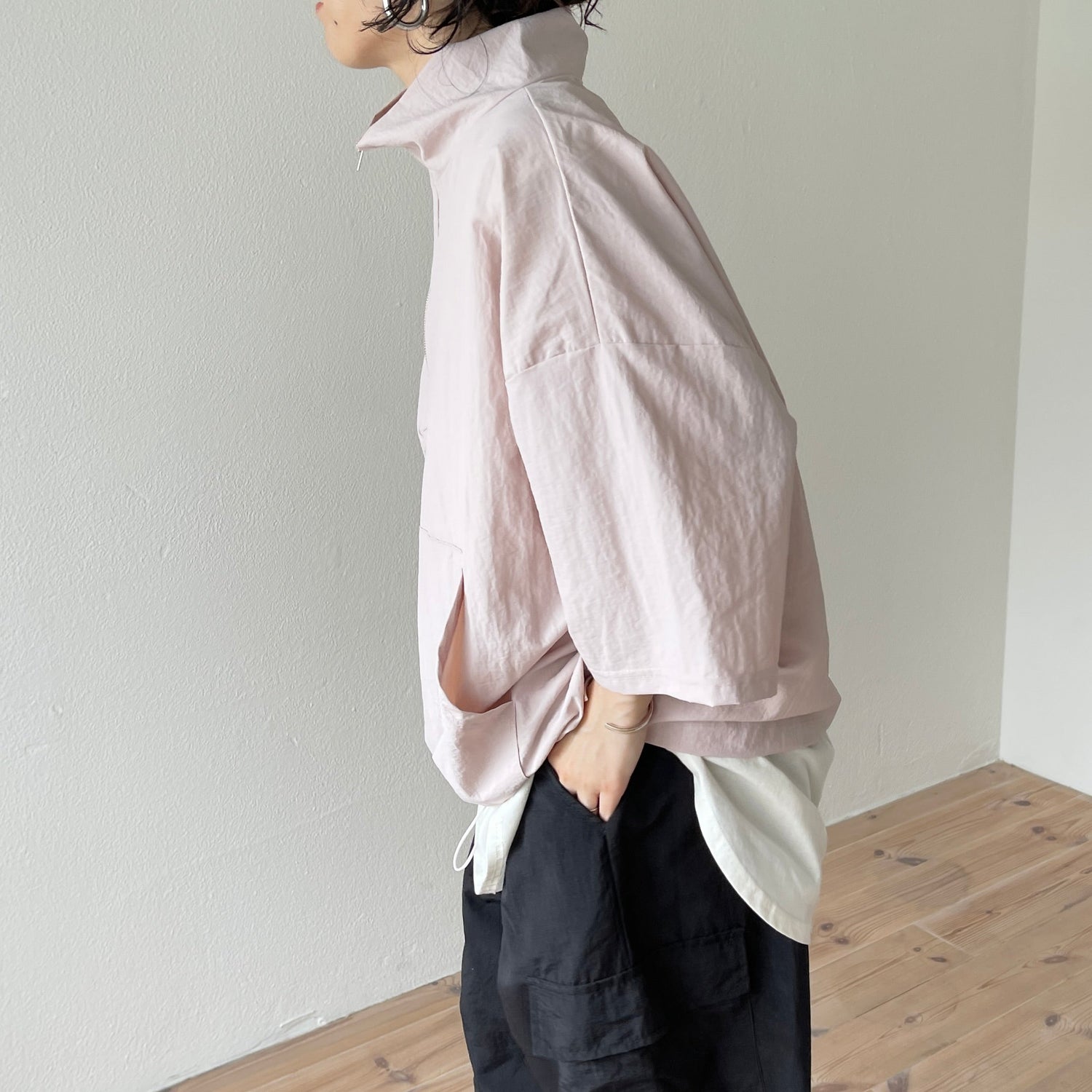 【SAMPLE】over size half zip nylon po / pink