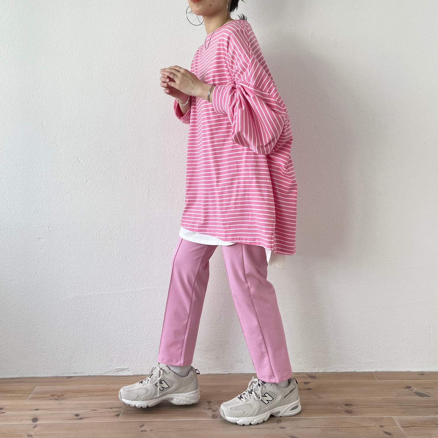【SAMPLE】center line relax sweat pants / baby pink