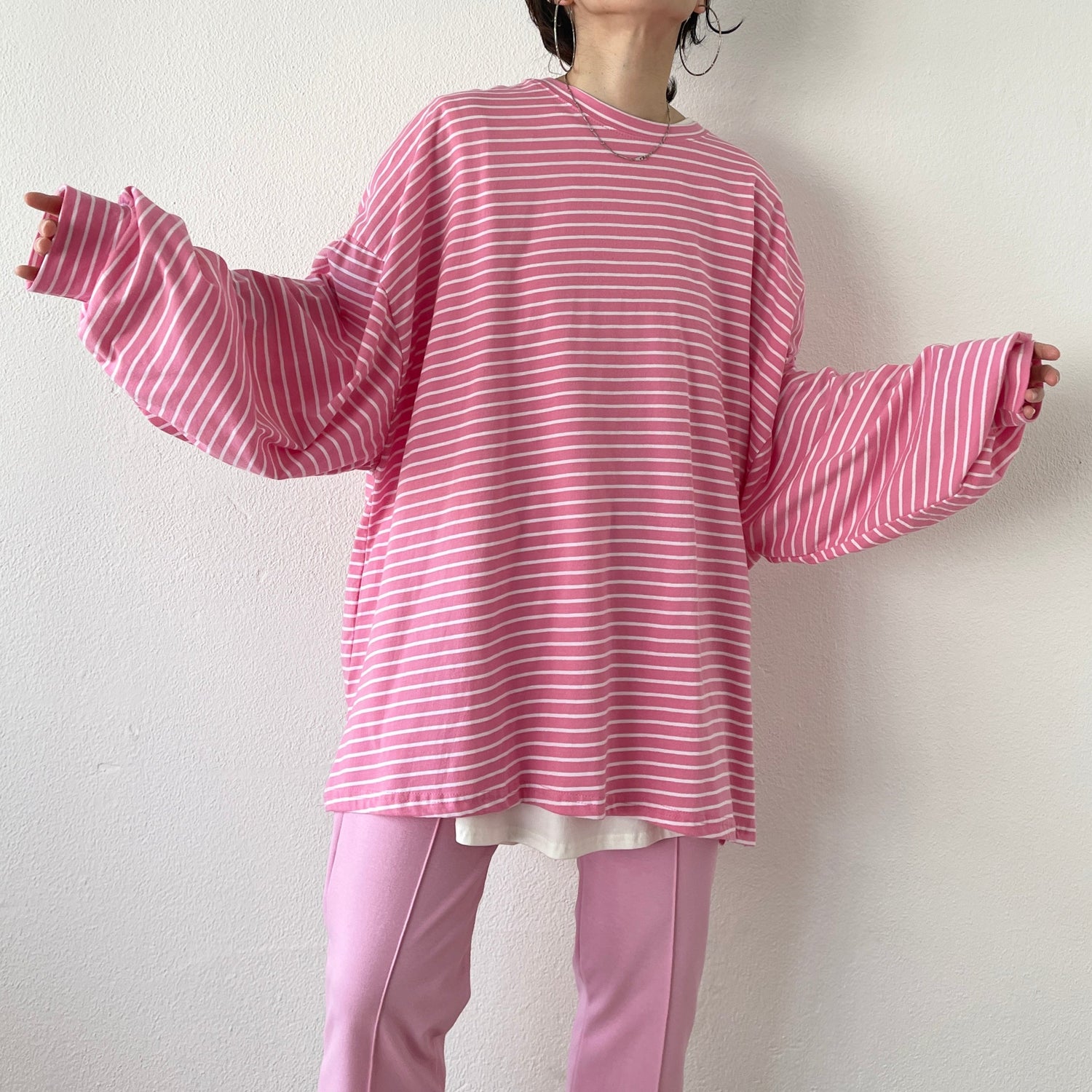 【SAMPLE】loose silhouette relax border tee / pink