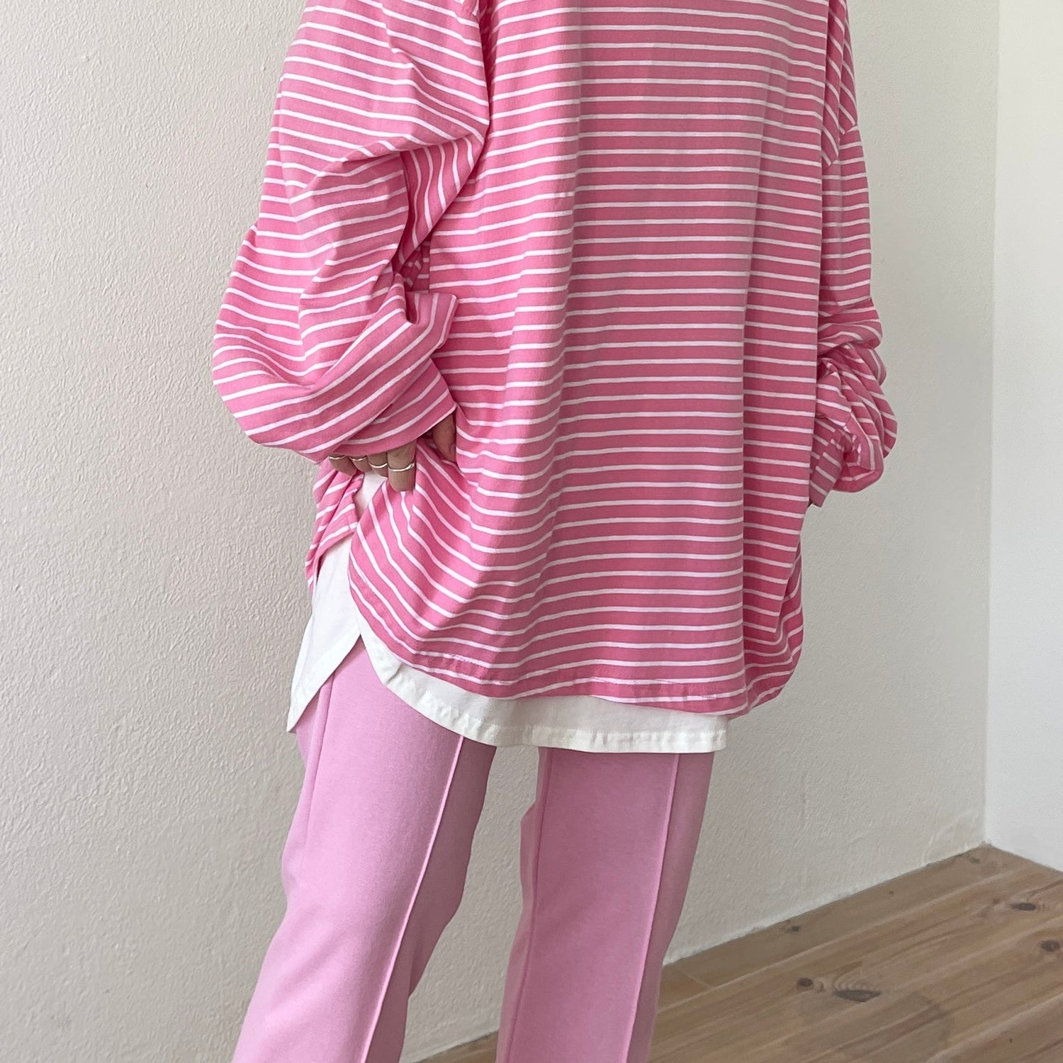 【SAMPLE】loose silhouette relax border tee / pink
