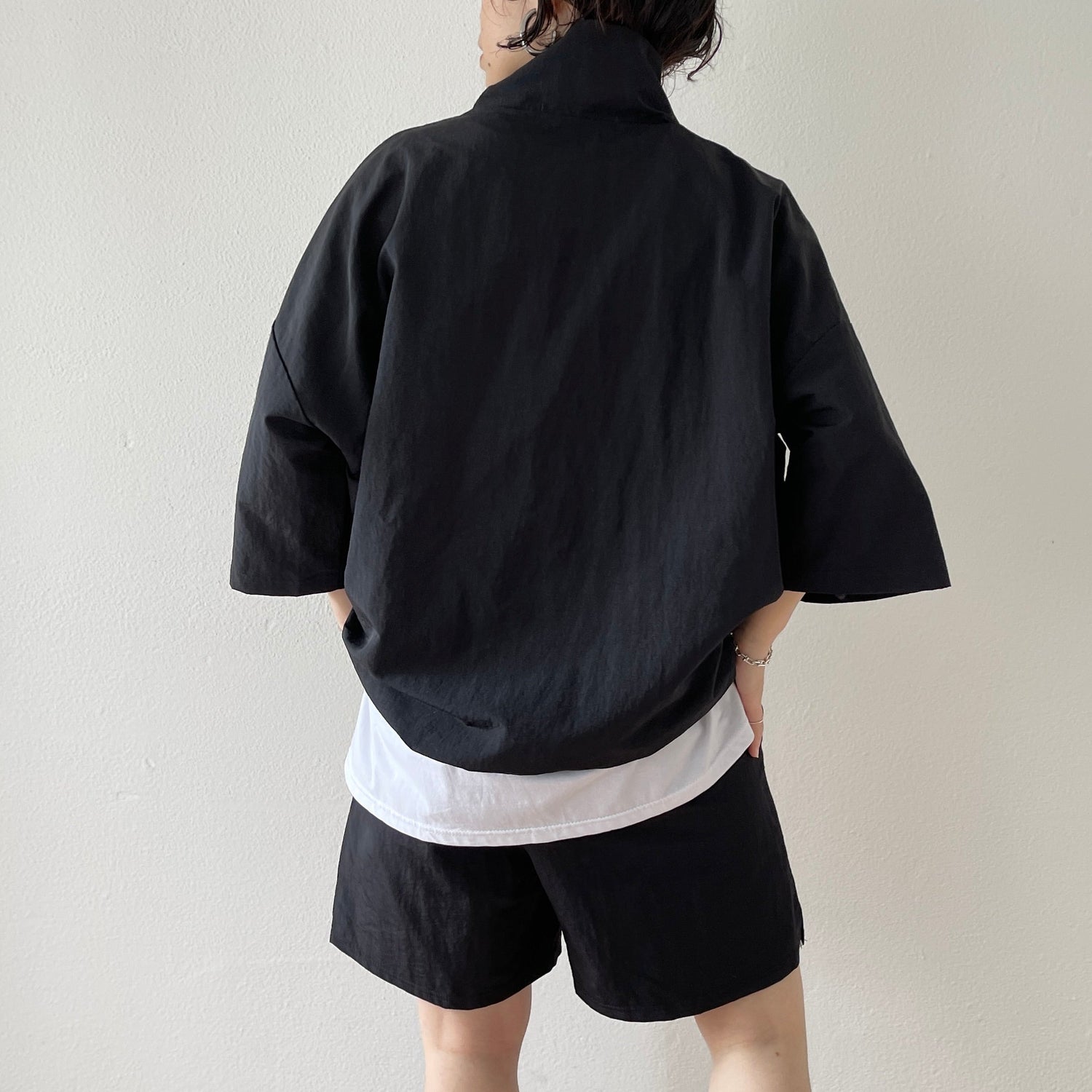 【SAMPLE】over size half zip nylon po / black