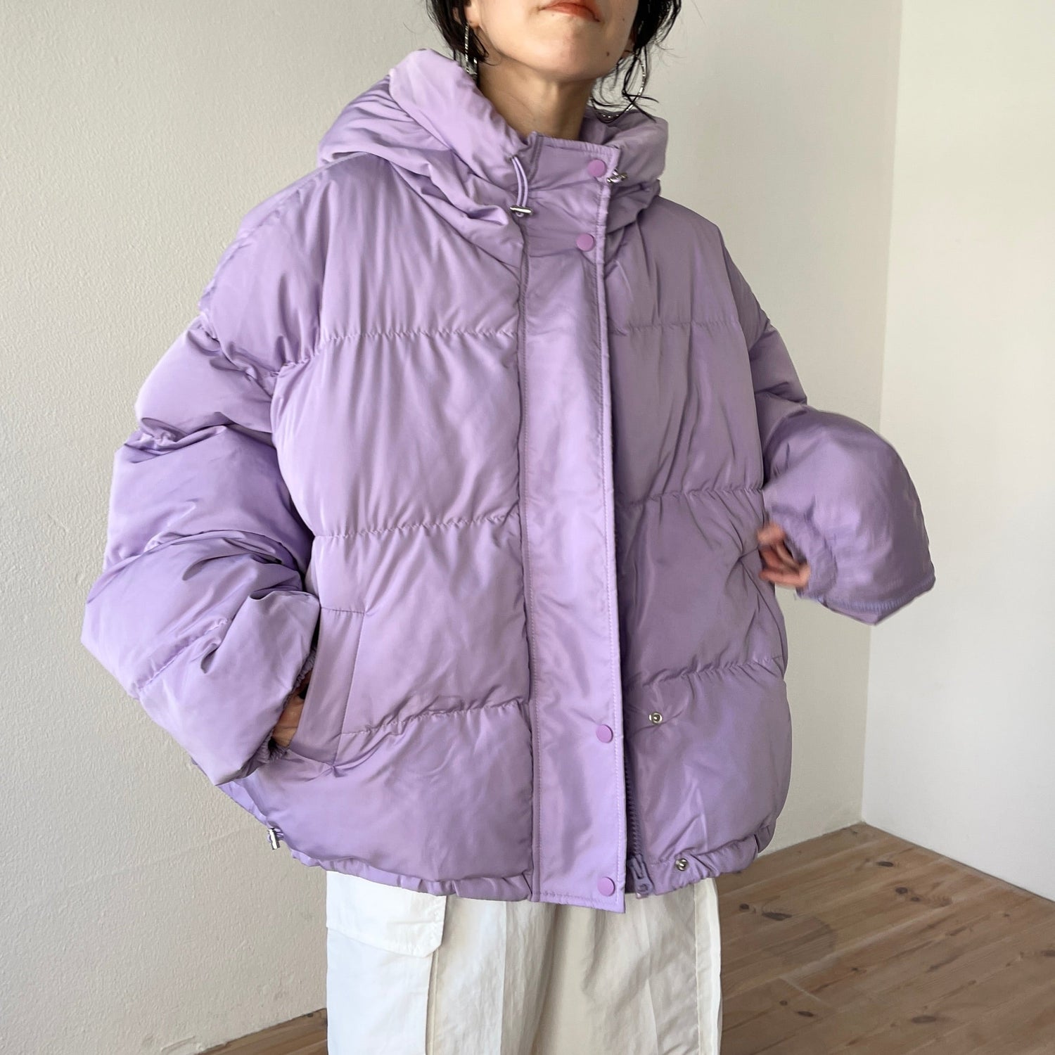 SAMPLE】volume sleeve hoodie down / purple | wee9s | ウィークス