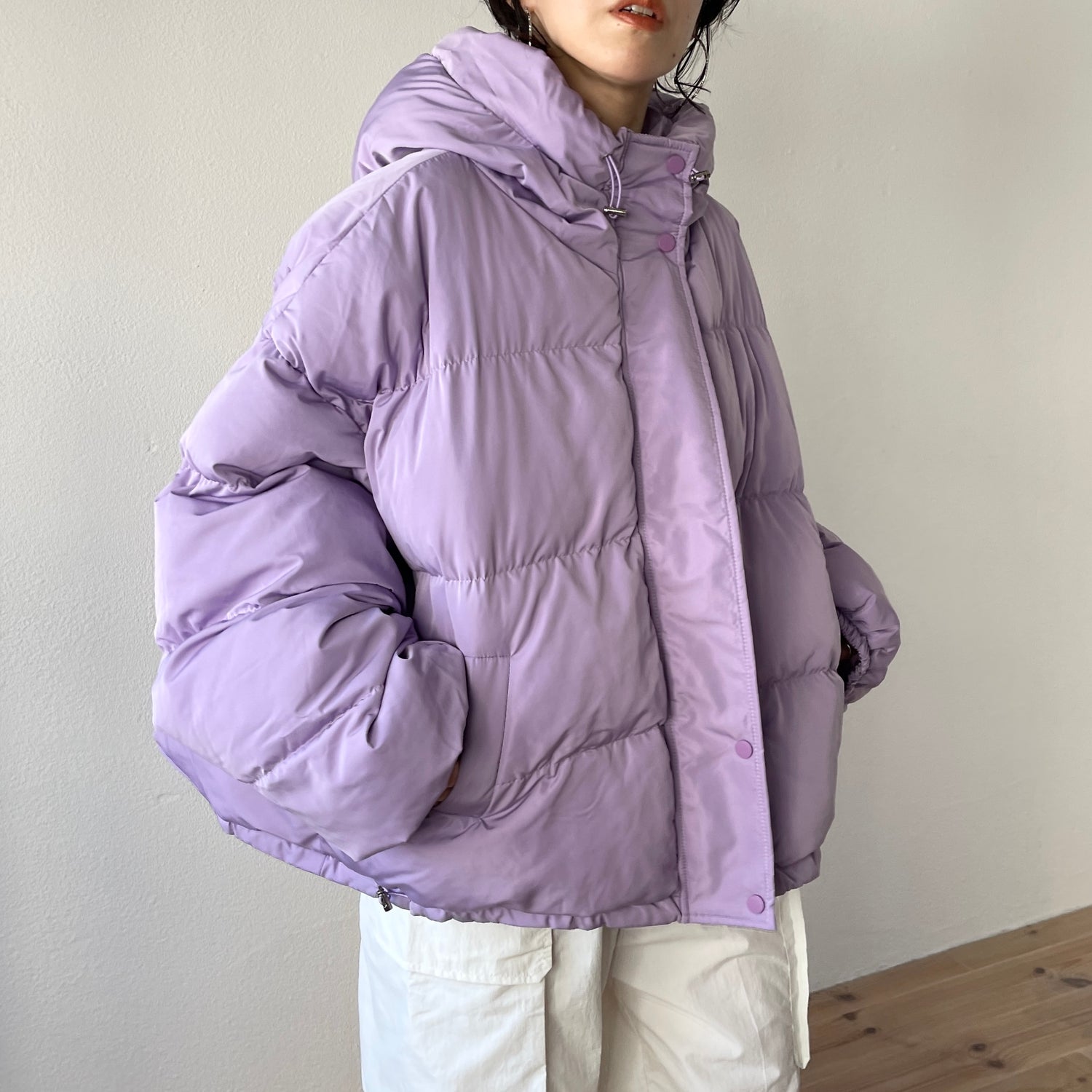 volume sleeve hoodie down / purple