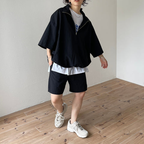 【2点SET】half zip nylon set up / black