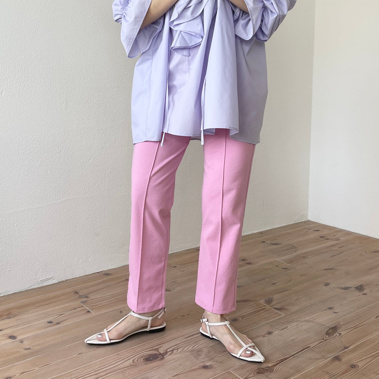 【SAMPLE】center line relax sweat pants / baby pink