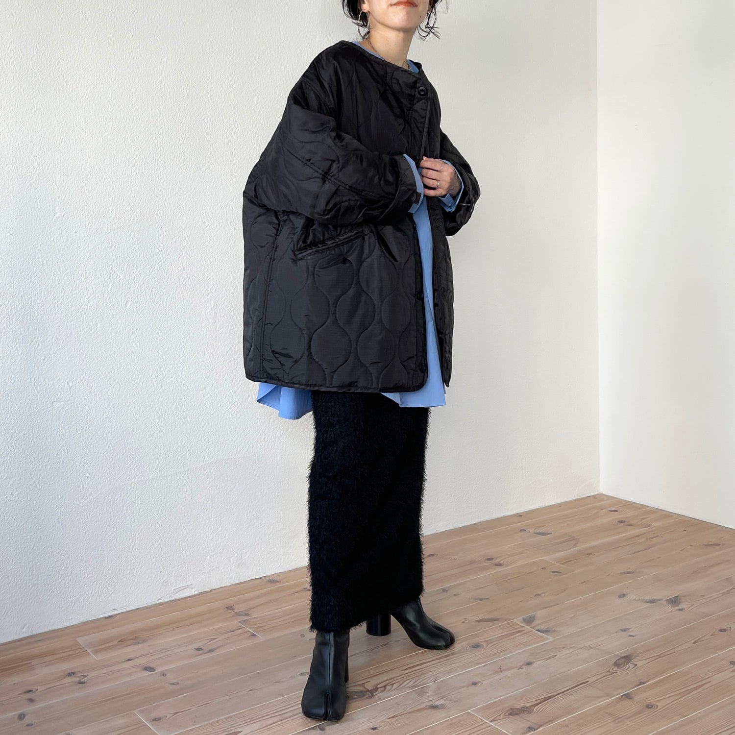 over size quilting liner jacket / black