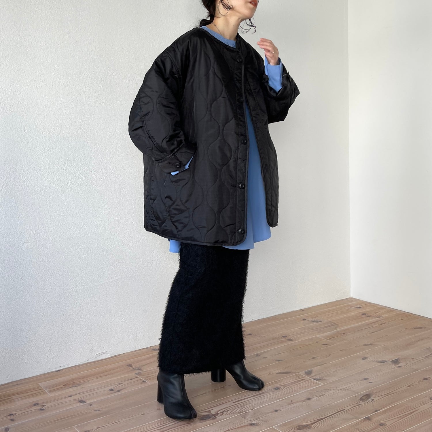 over size quilting liner jacket / black
