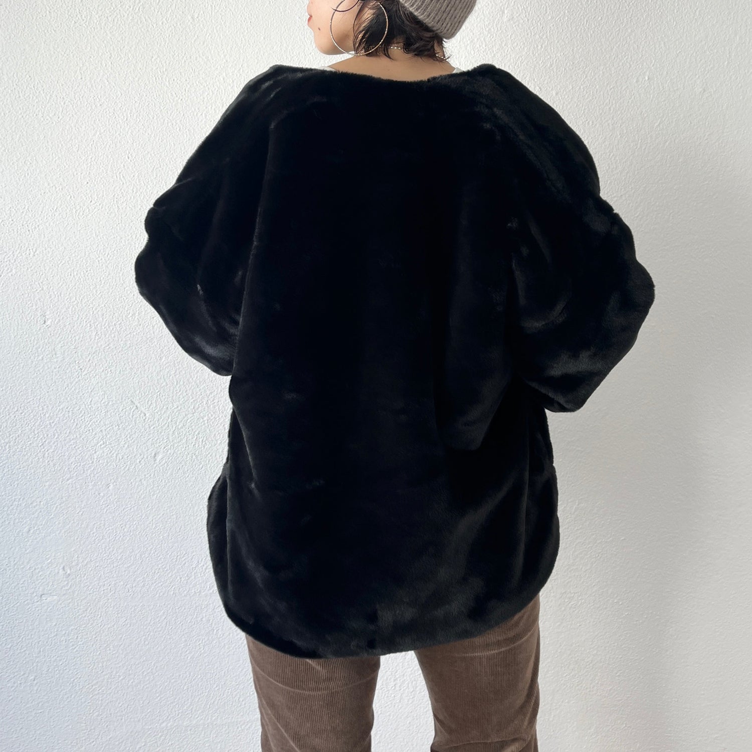 【SAMPLE】over size no collar fur coat / black