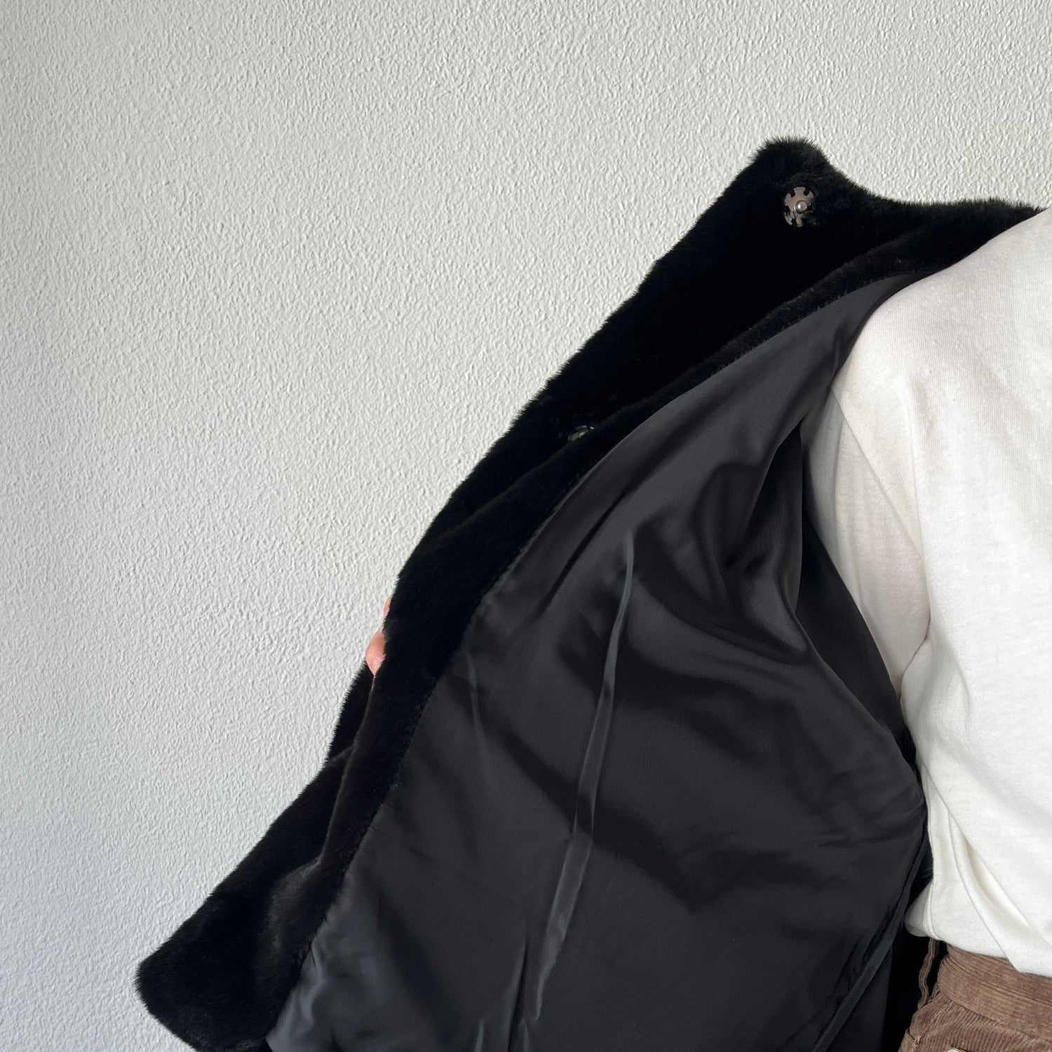 【SAMPLE】over size no collar fur coat / black