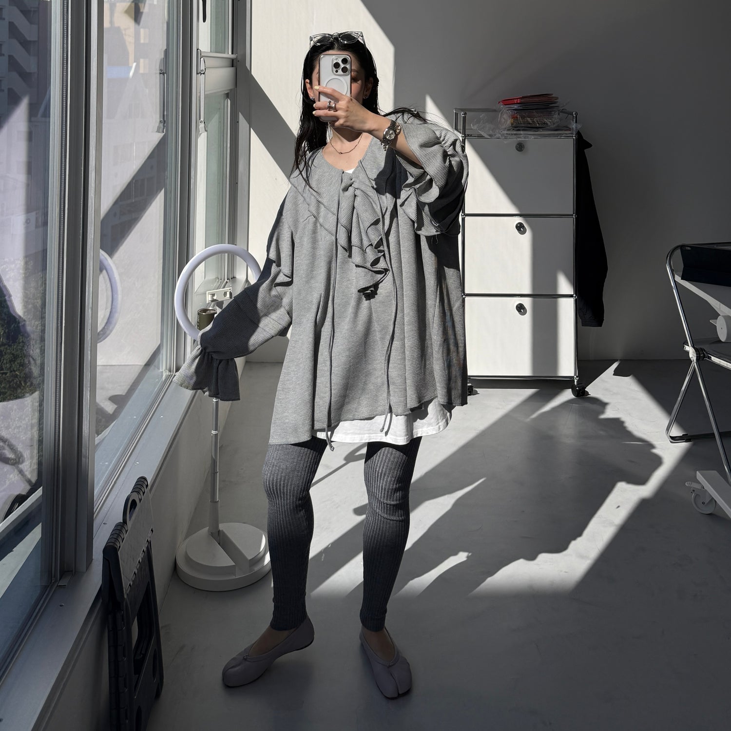 WAFFRILL TOPS / gray [ 袖タック有 or 無 ]