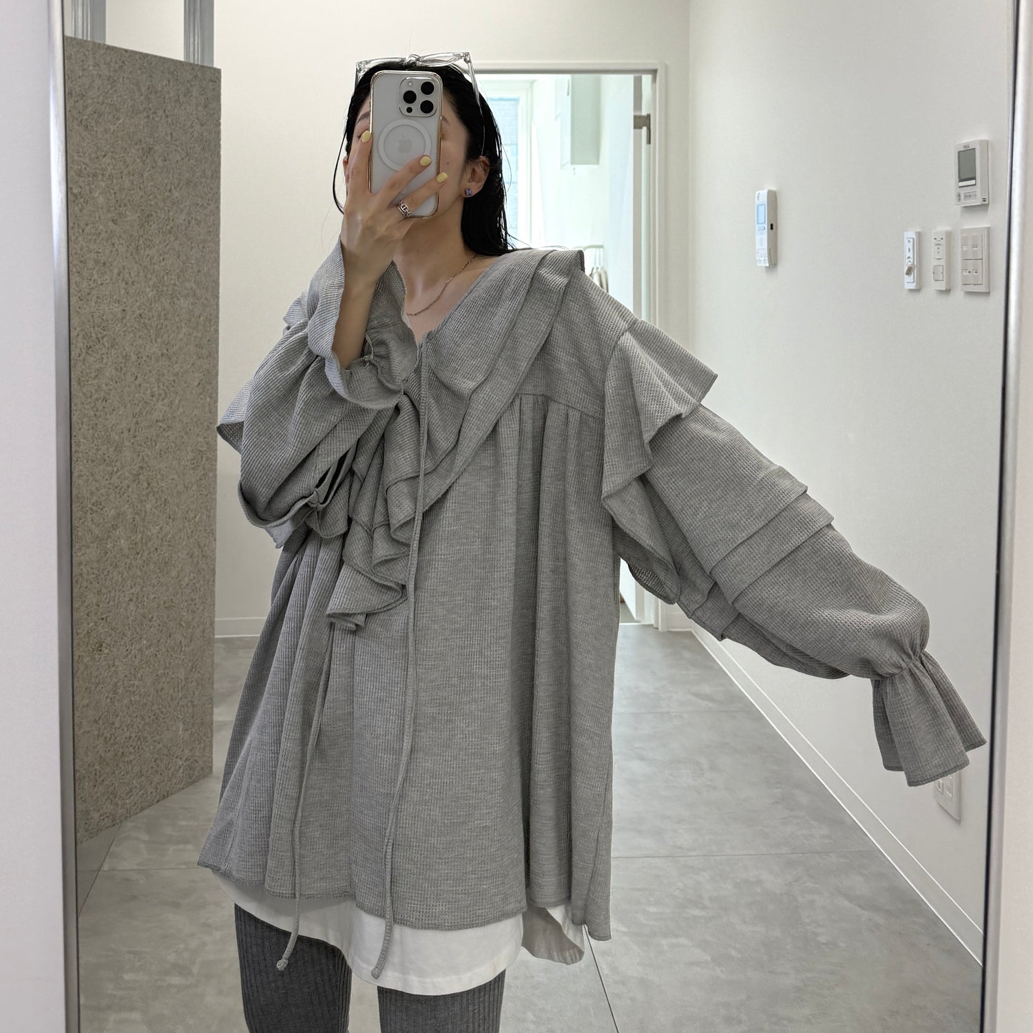 【SAMPLE】WAFFRILL TOPS / gray [ 袖タック有 or 無 ]