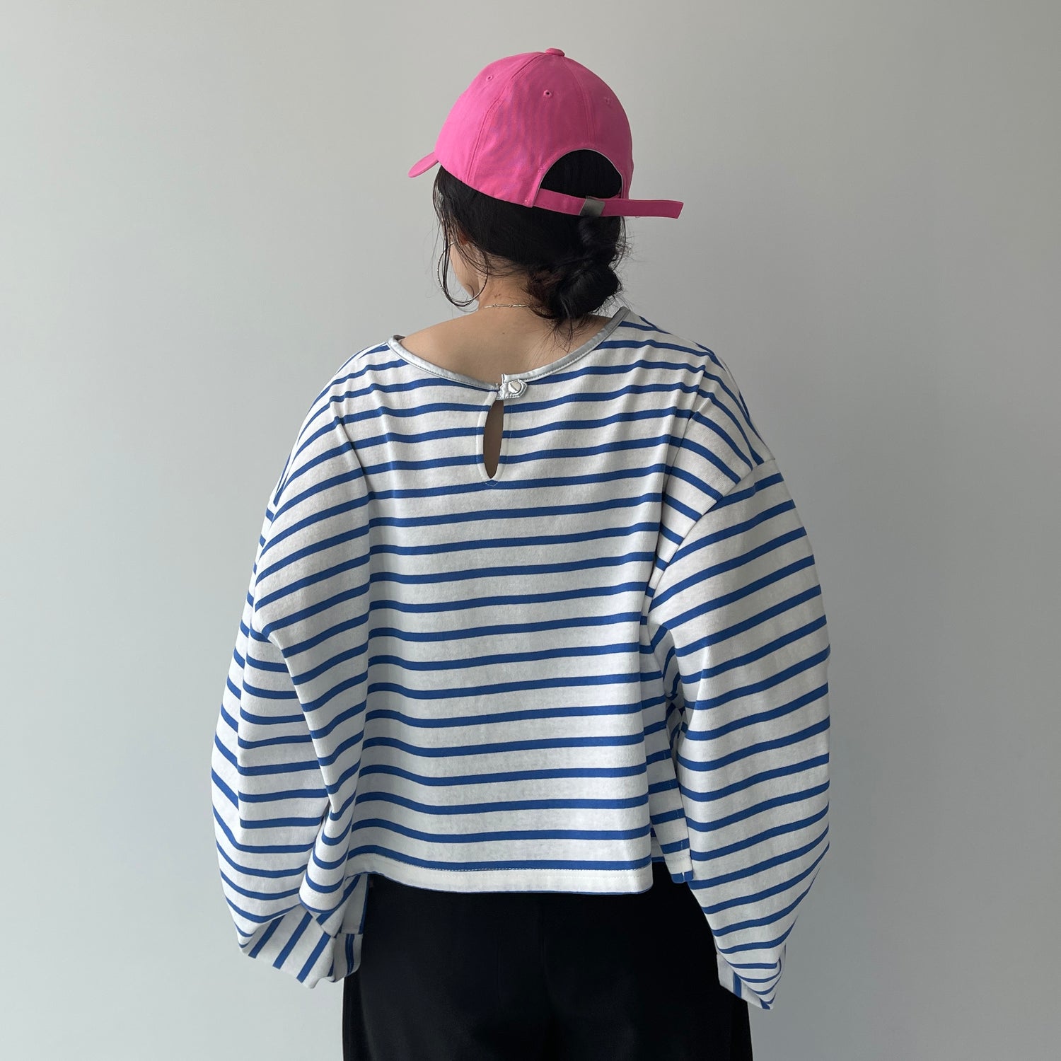 wide sleeve over size border tee / blue×silver (short)