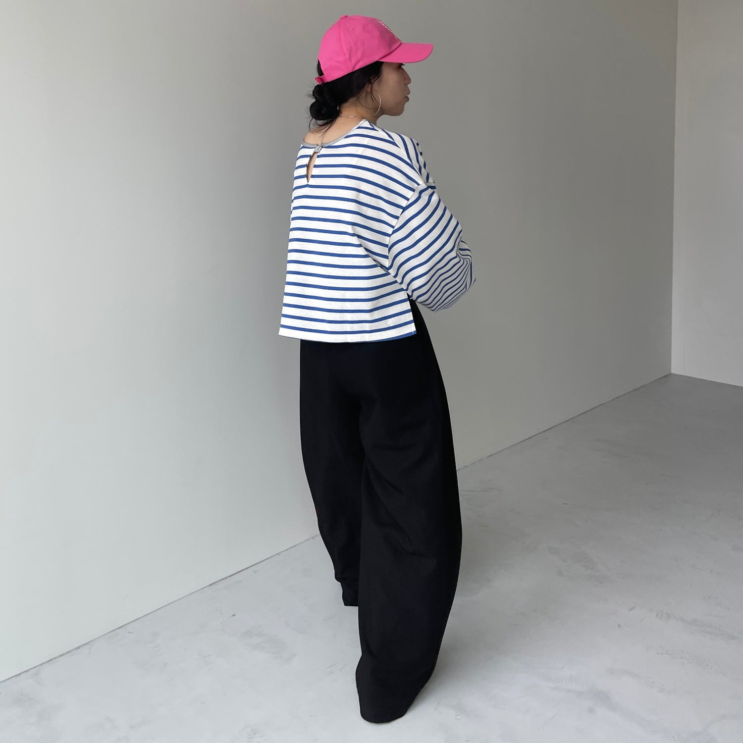 wide sleeve over size border tee / blue×silver (short)