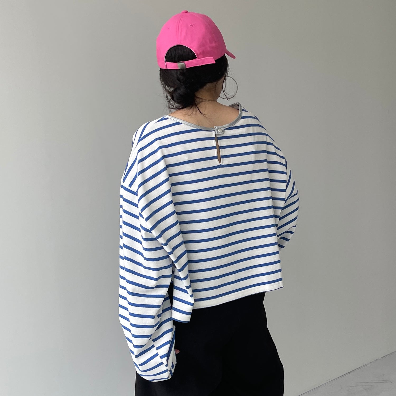 wide sleeve over size border tee / blue×silver (short)