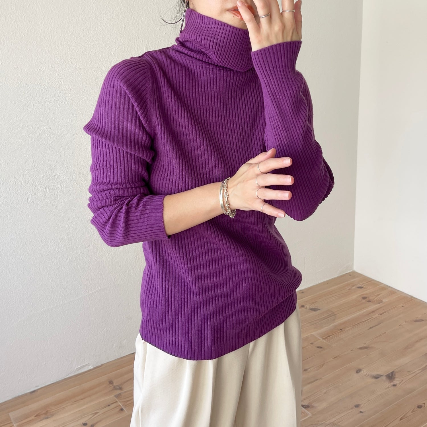 basic rib turtle knit / purple