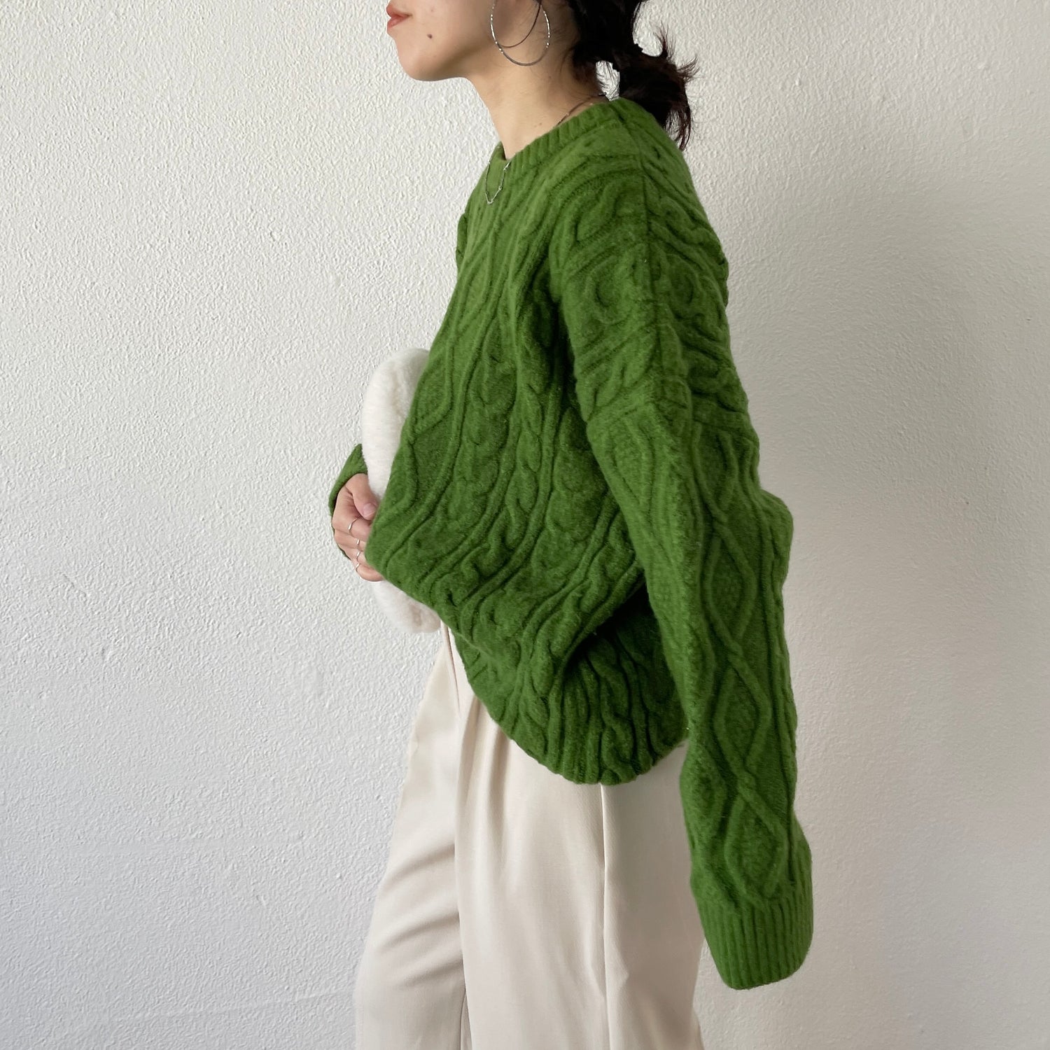 【SAMPLE】vintage like cable knit / green