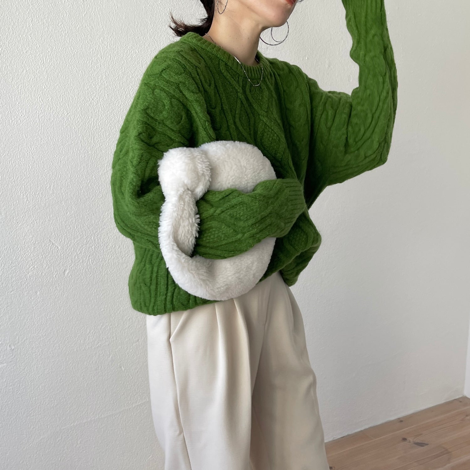 【SAMPLE】vintage like cable knit / green