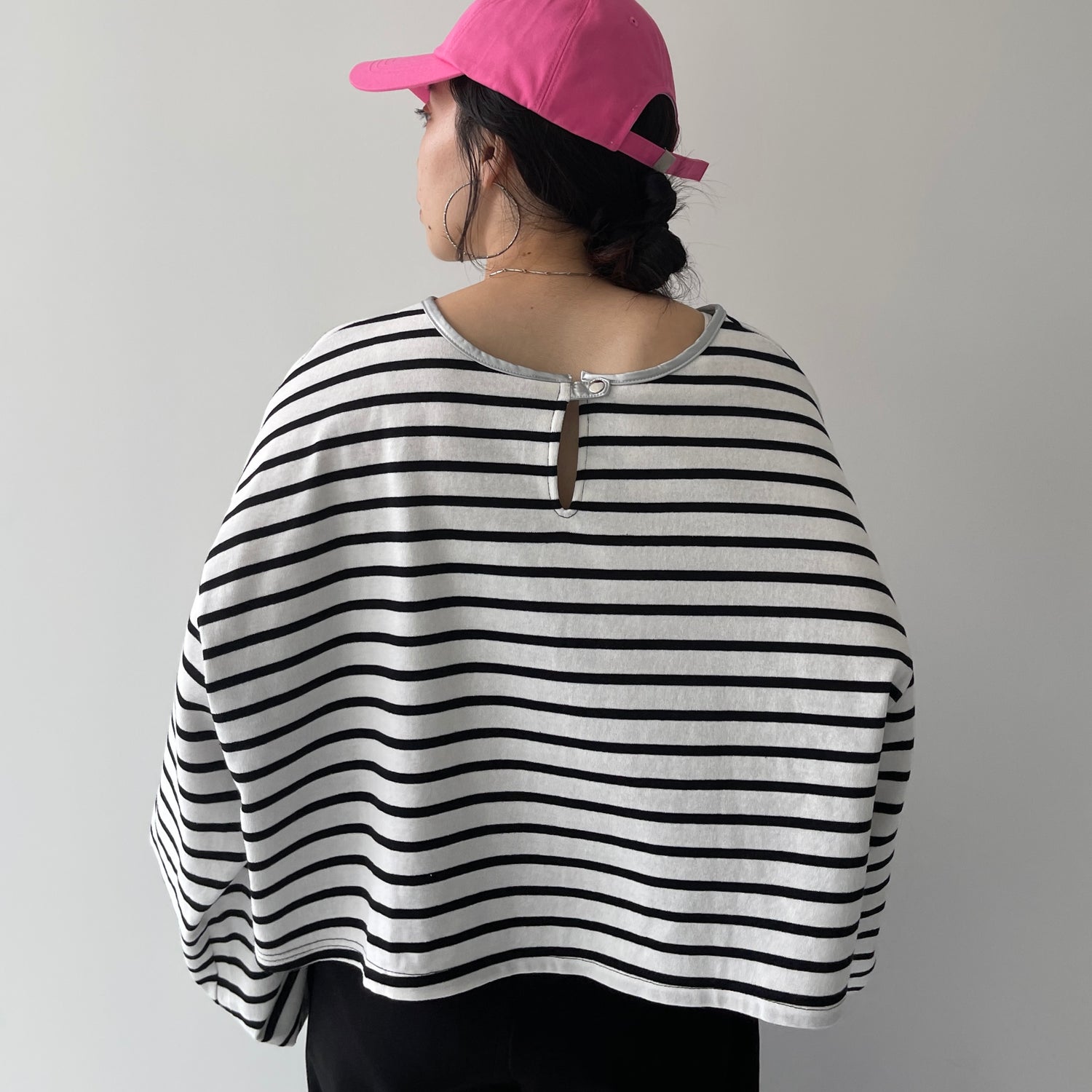 wide sleeve over size border tee / clear black×silver (short)