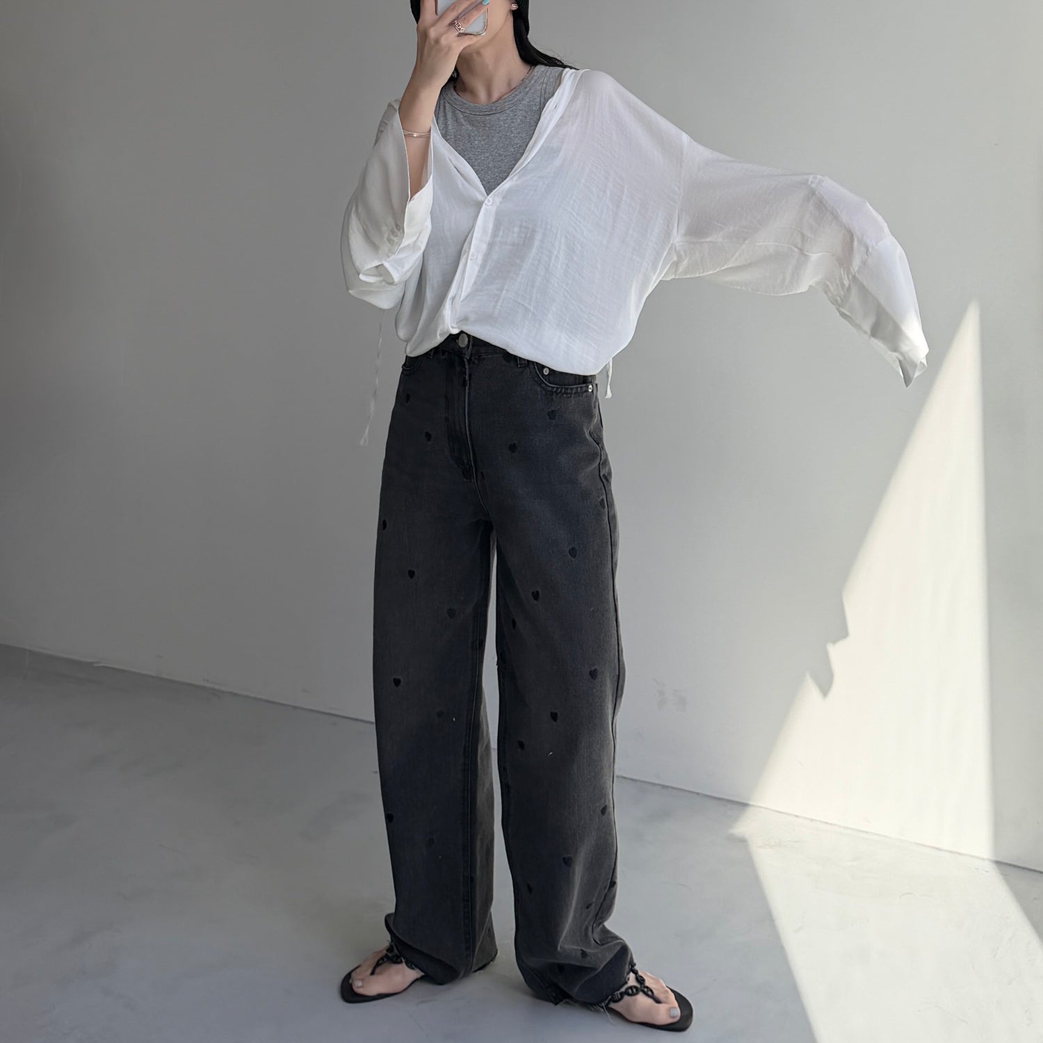 rayon hooded shirt / white