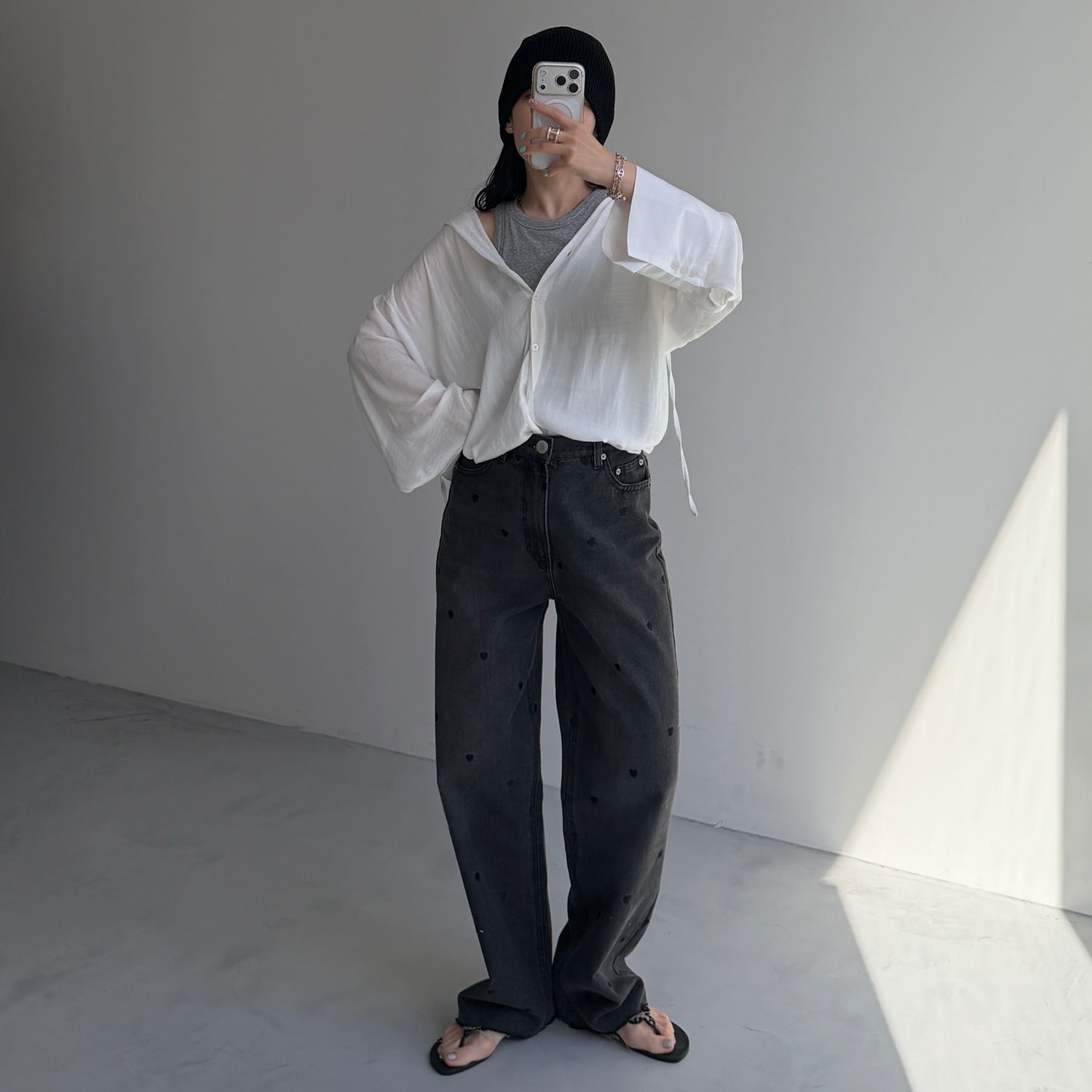 rayon hooded shirt / white