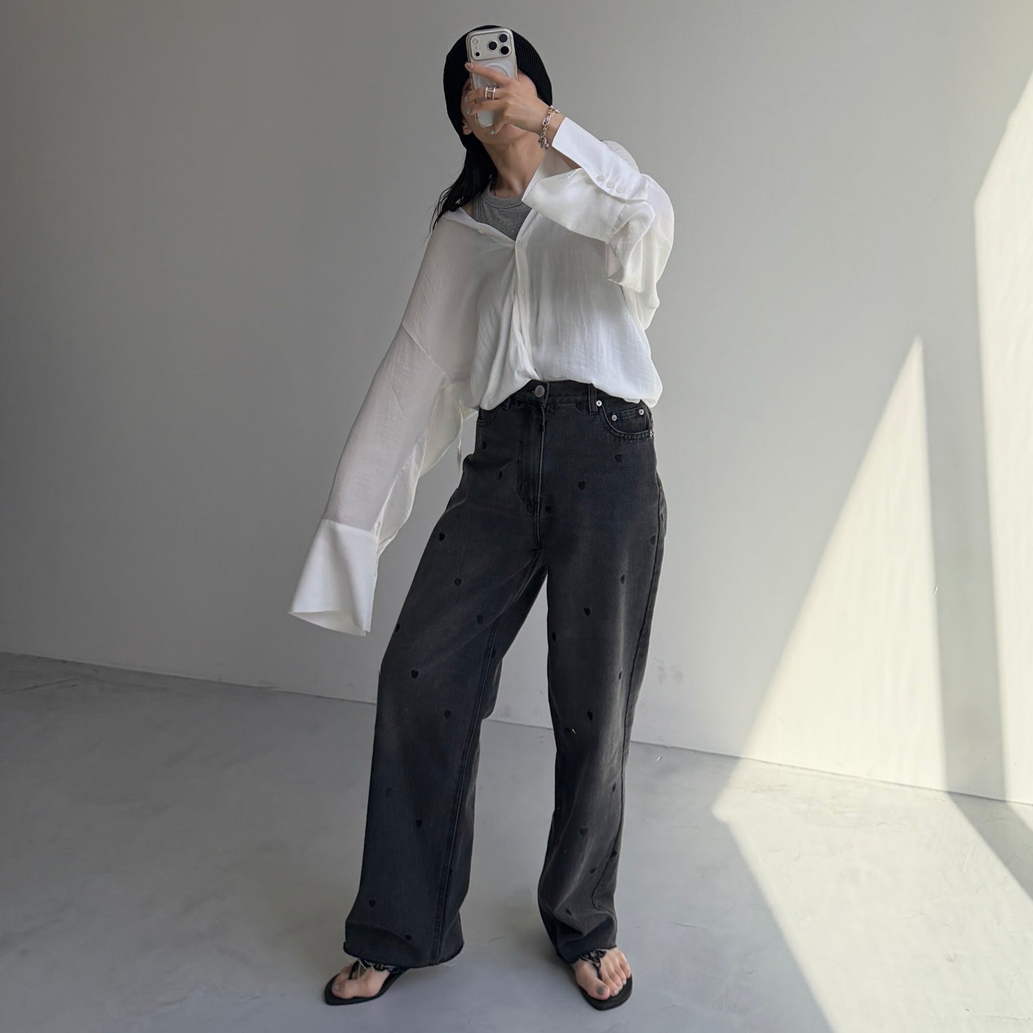 rayon hooded shirt / white