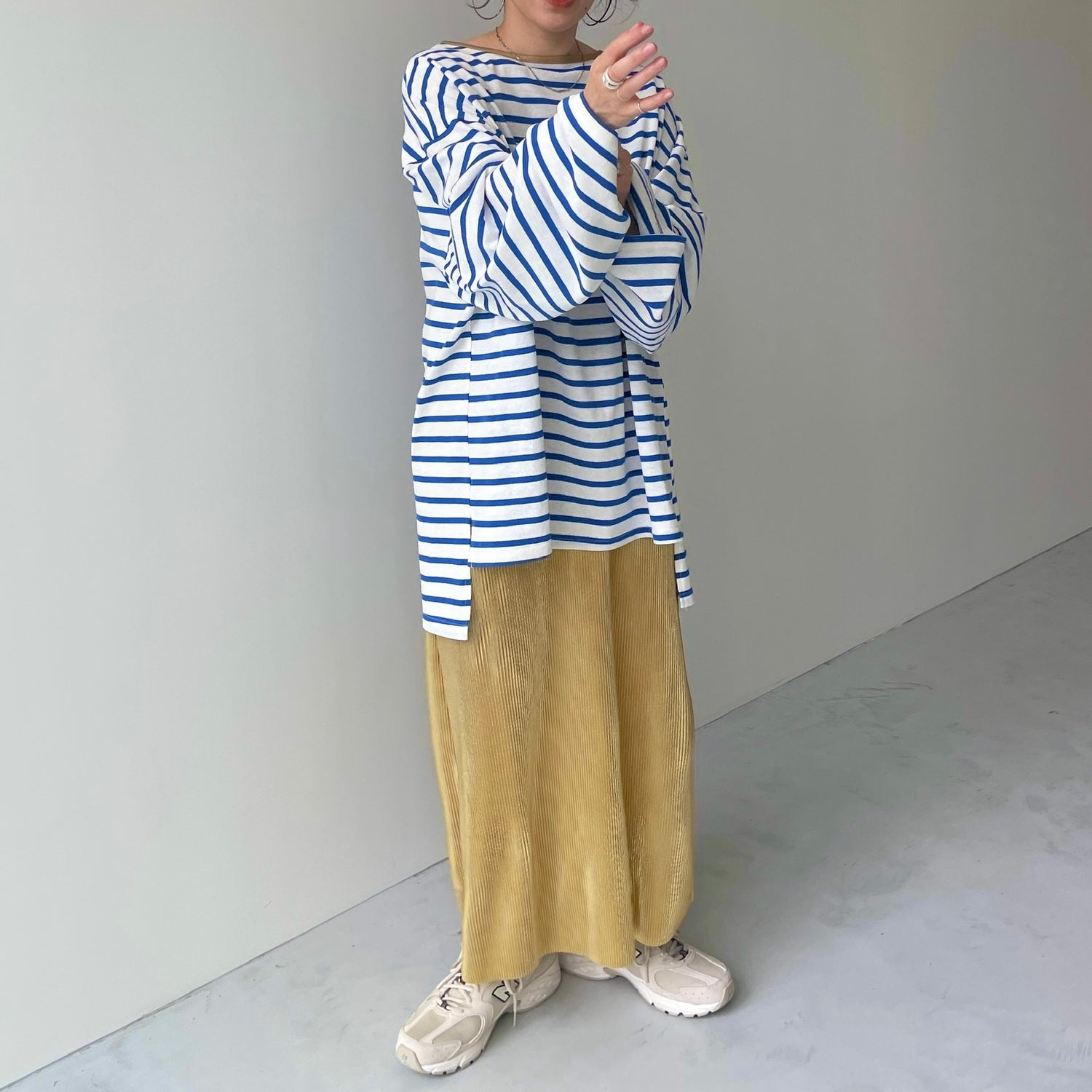 wide sleeve over size border tee / blue×gold