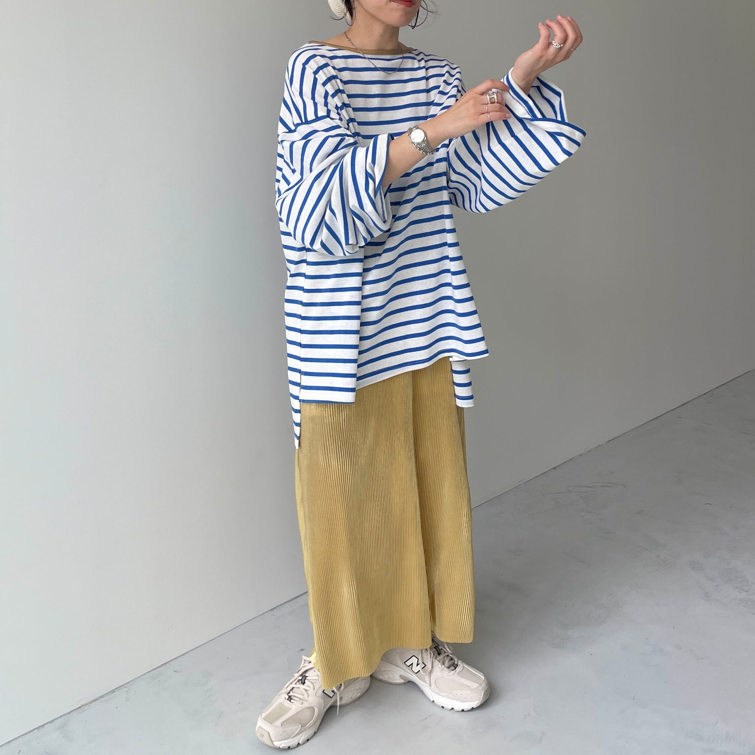 wide sleeve over size border tee / blue×gold