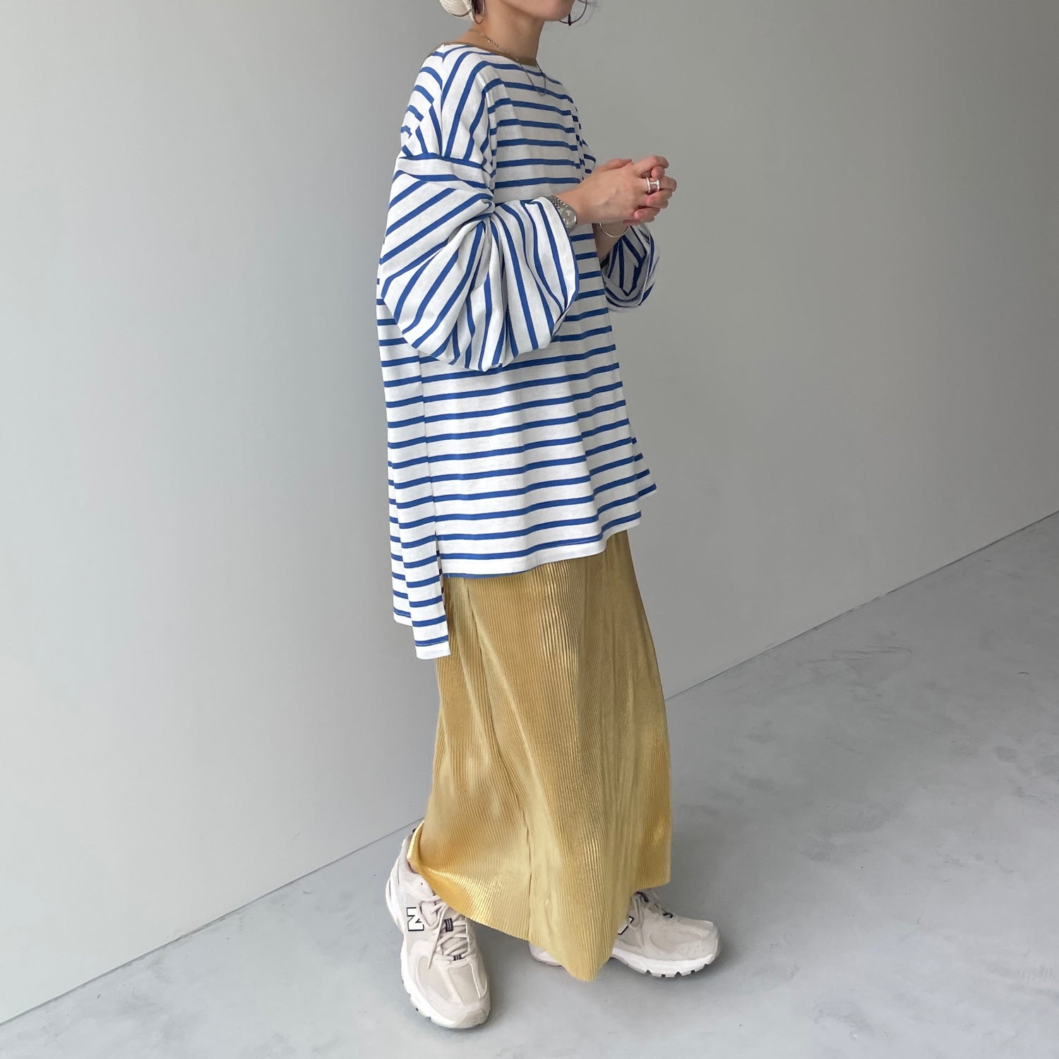 wide sleeve over size border tee / blue×gold