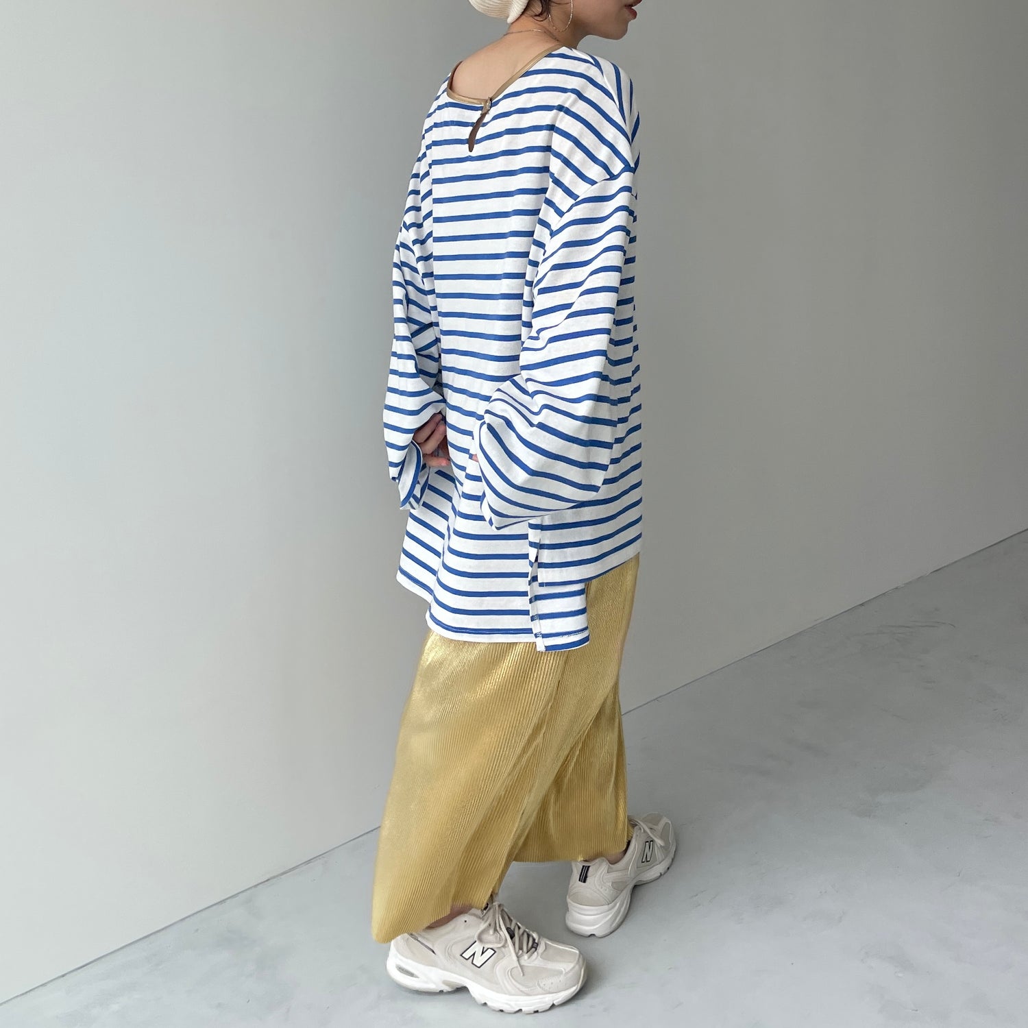 wide sleeve over size border tee / blue×gold