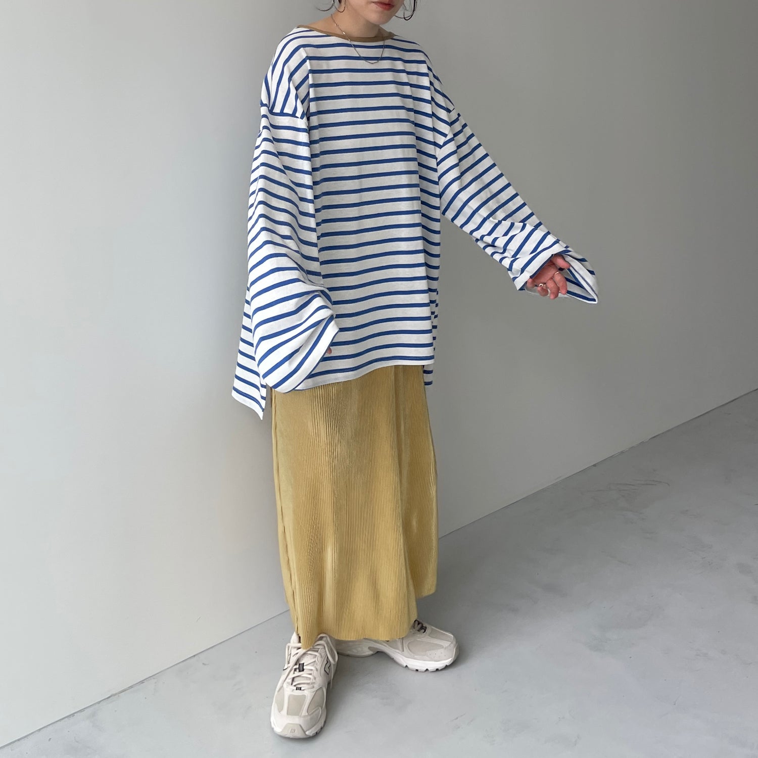 wide sleeve over size border tee / blue×gold