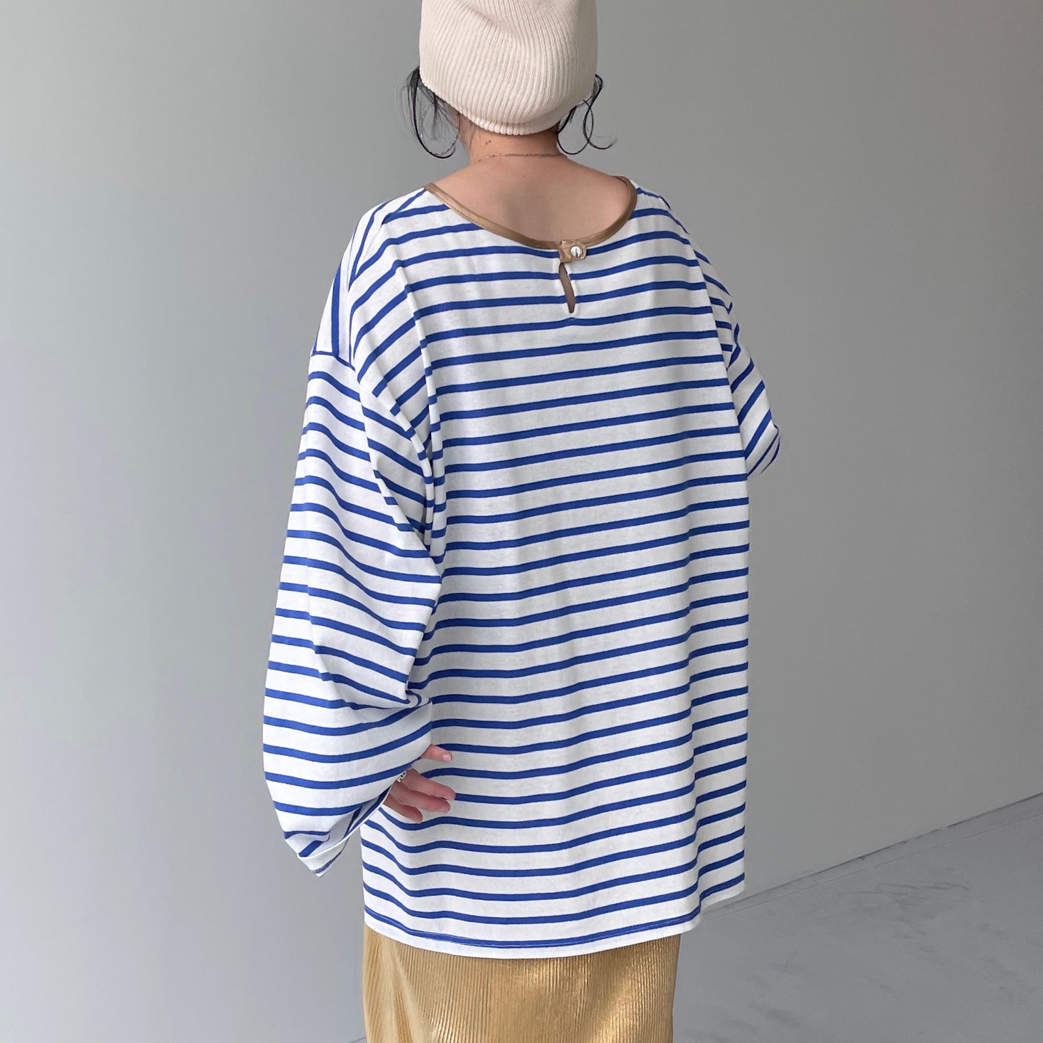 wide sleeve over size border tee / blue×gold