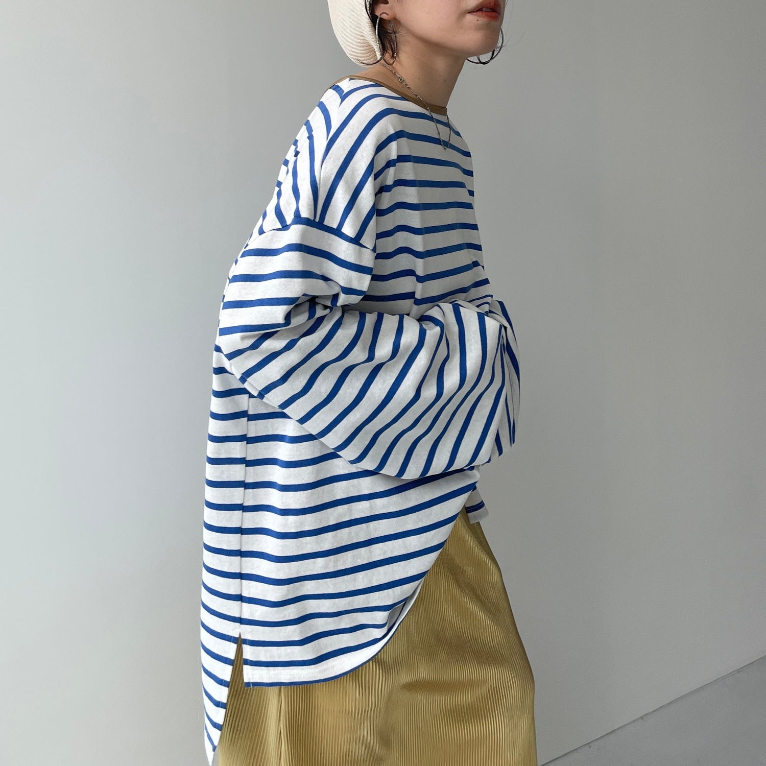 wide sleeve over size border tee / blue×gold