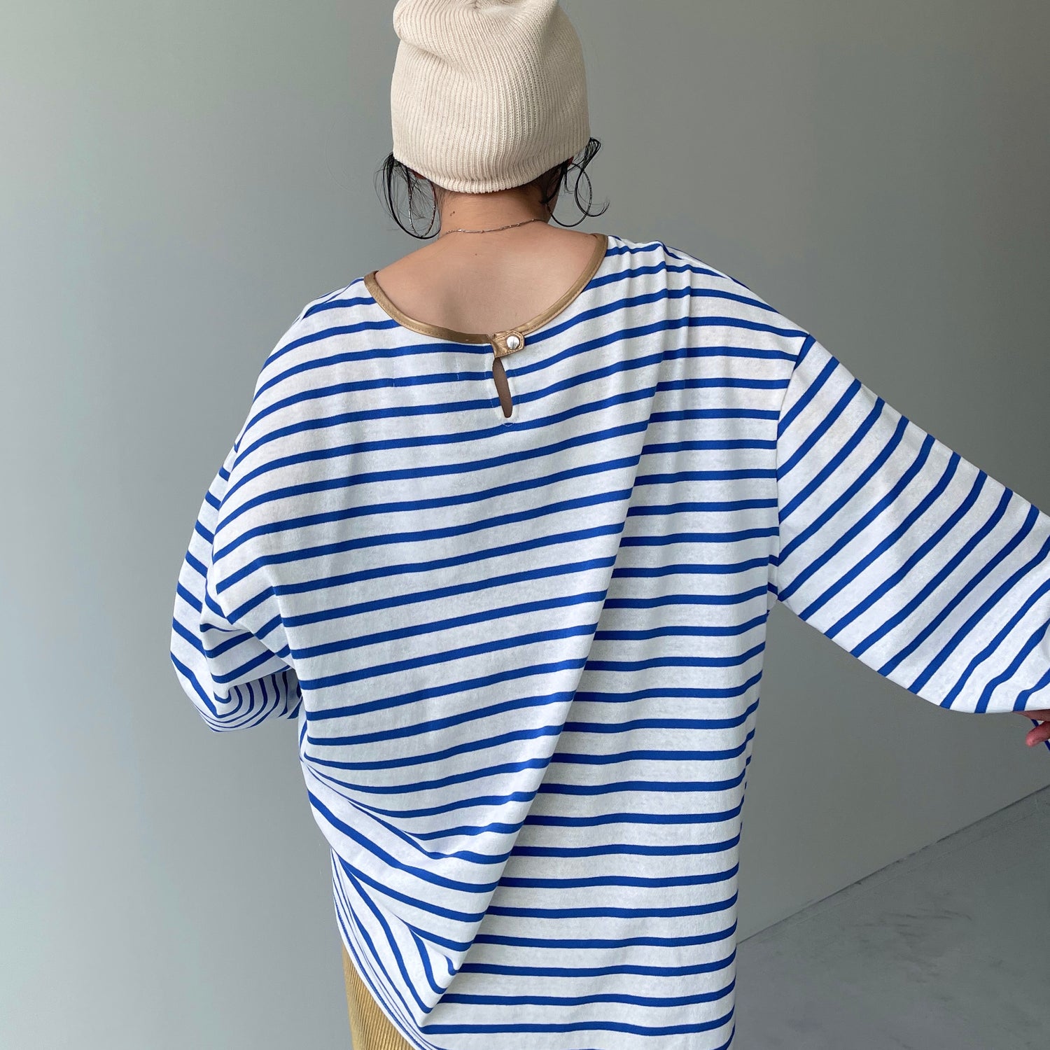 wide sleeve over size border tee / blue×gold