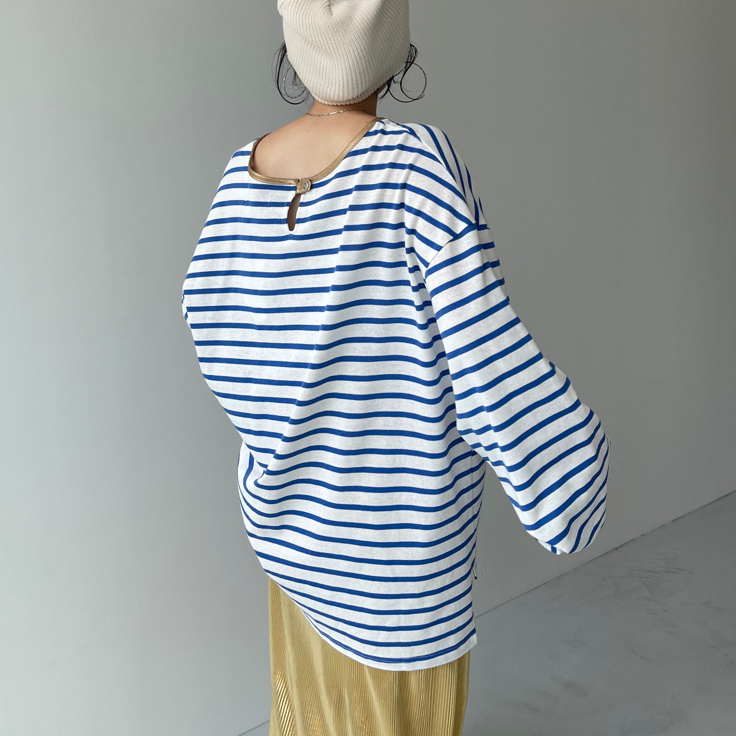 wide sleeve over size border tee / blue×gold