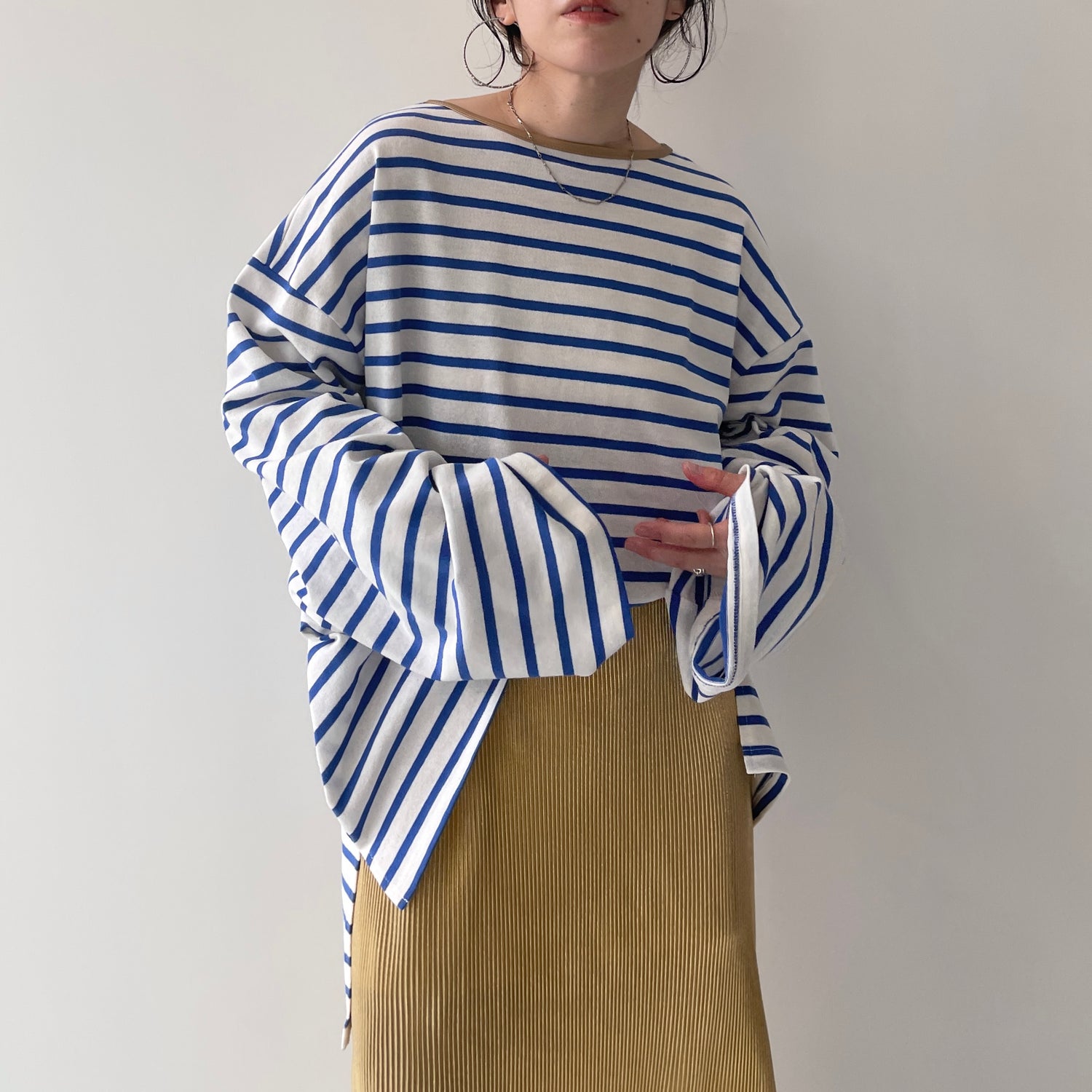 wide sleeve over size border tee / blue×gold