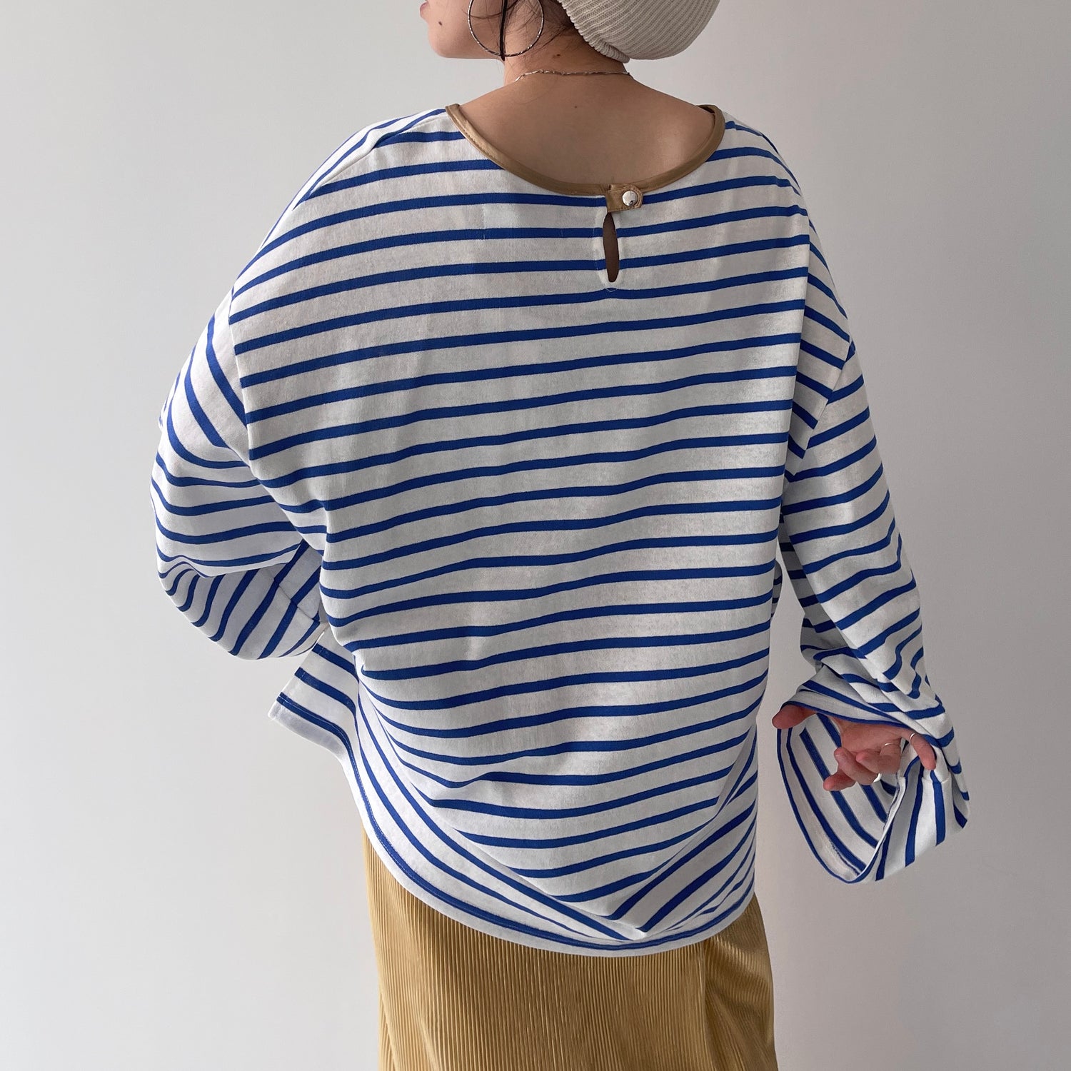 wide sleeve over size border tee / blue×gold