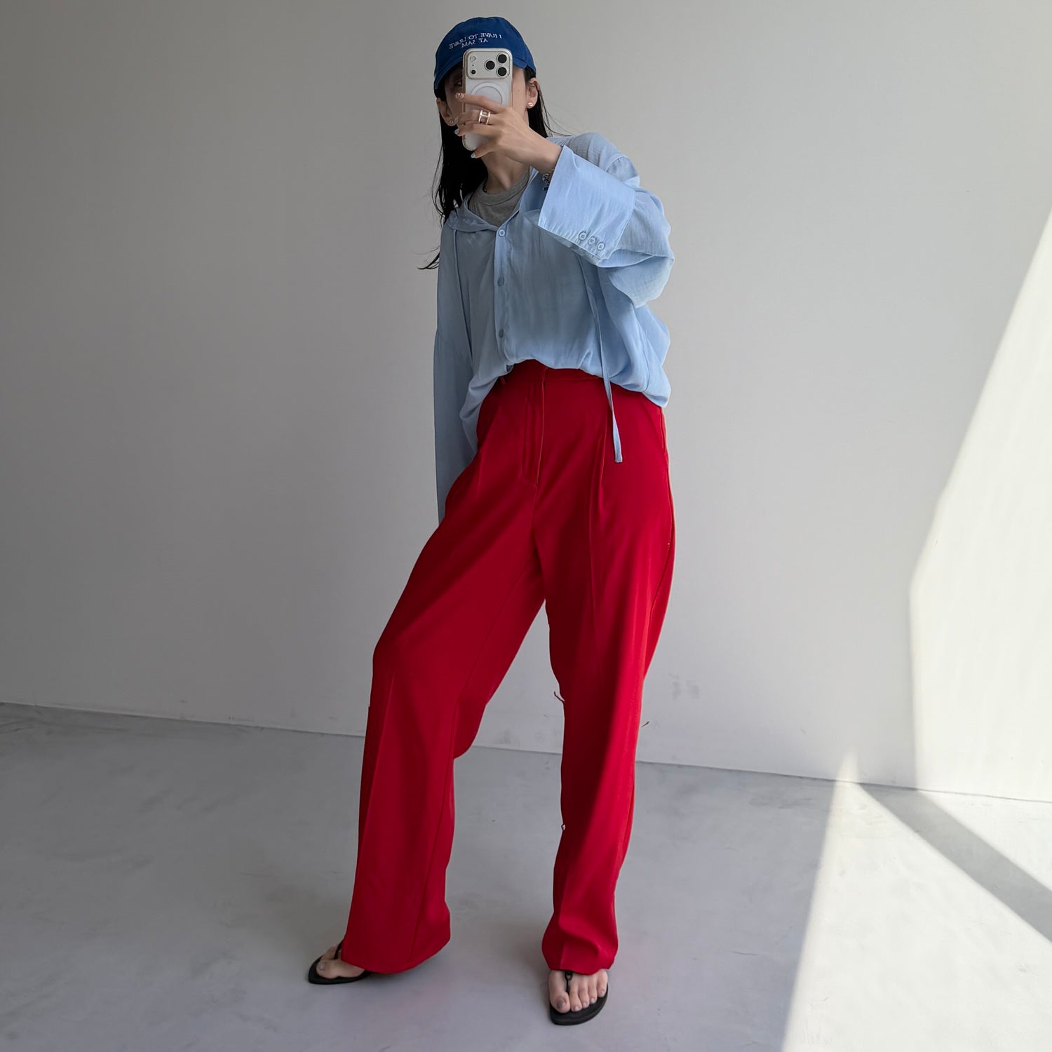 rayon hooded shirt / blue