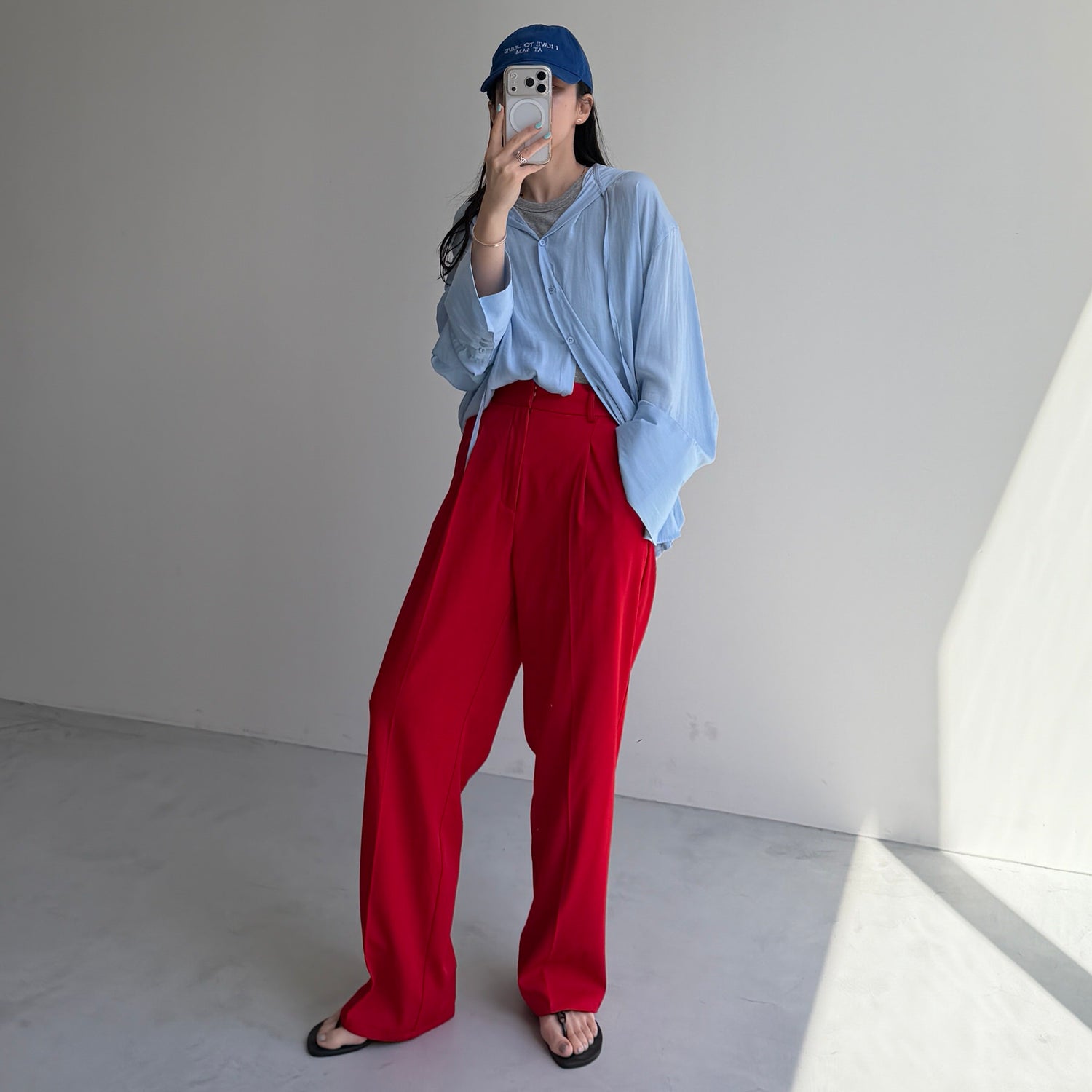 rayon hooded shirt / blue